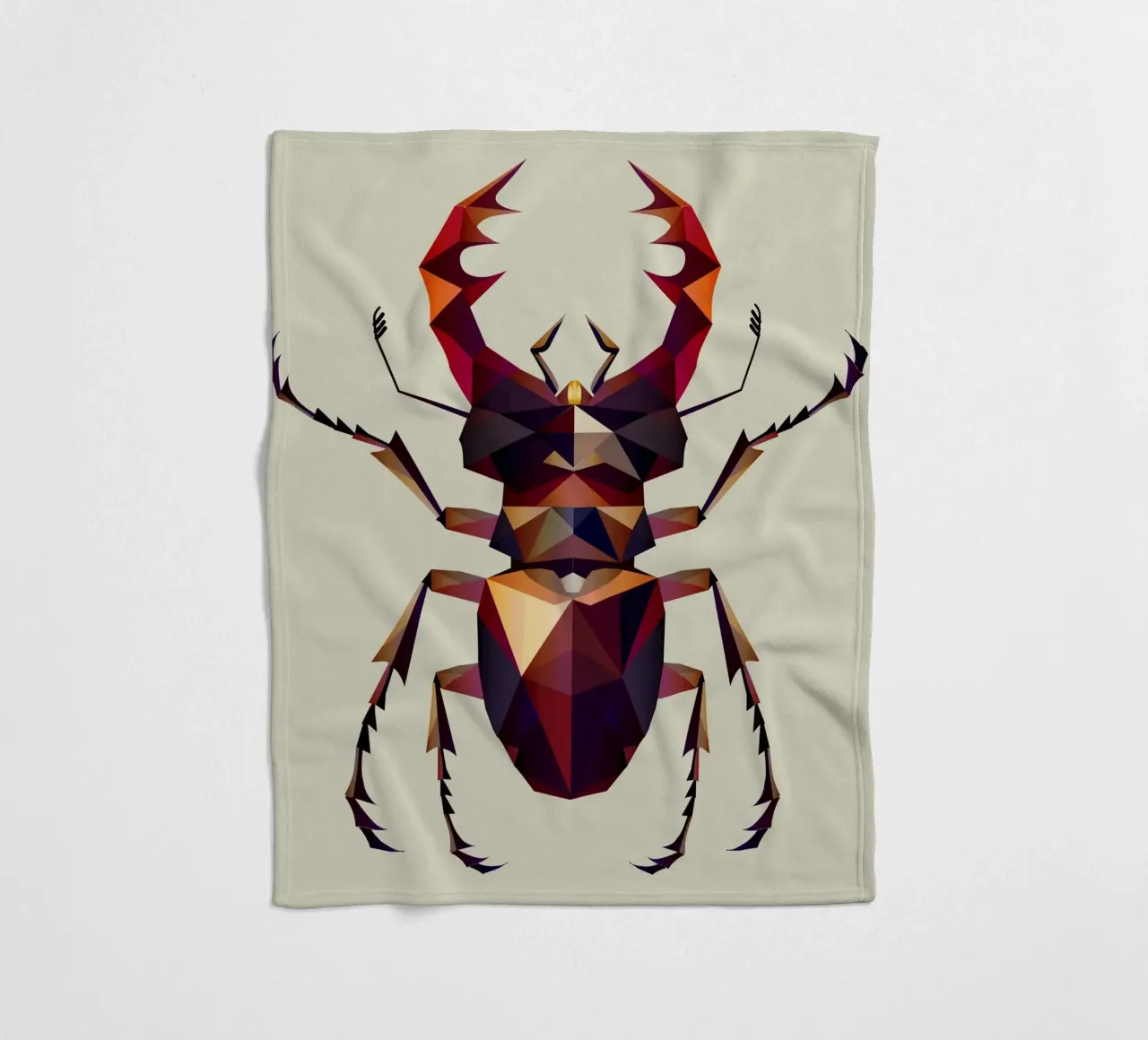 Impressive stag beetle in a modern geometric style fleece blanket by namosh