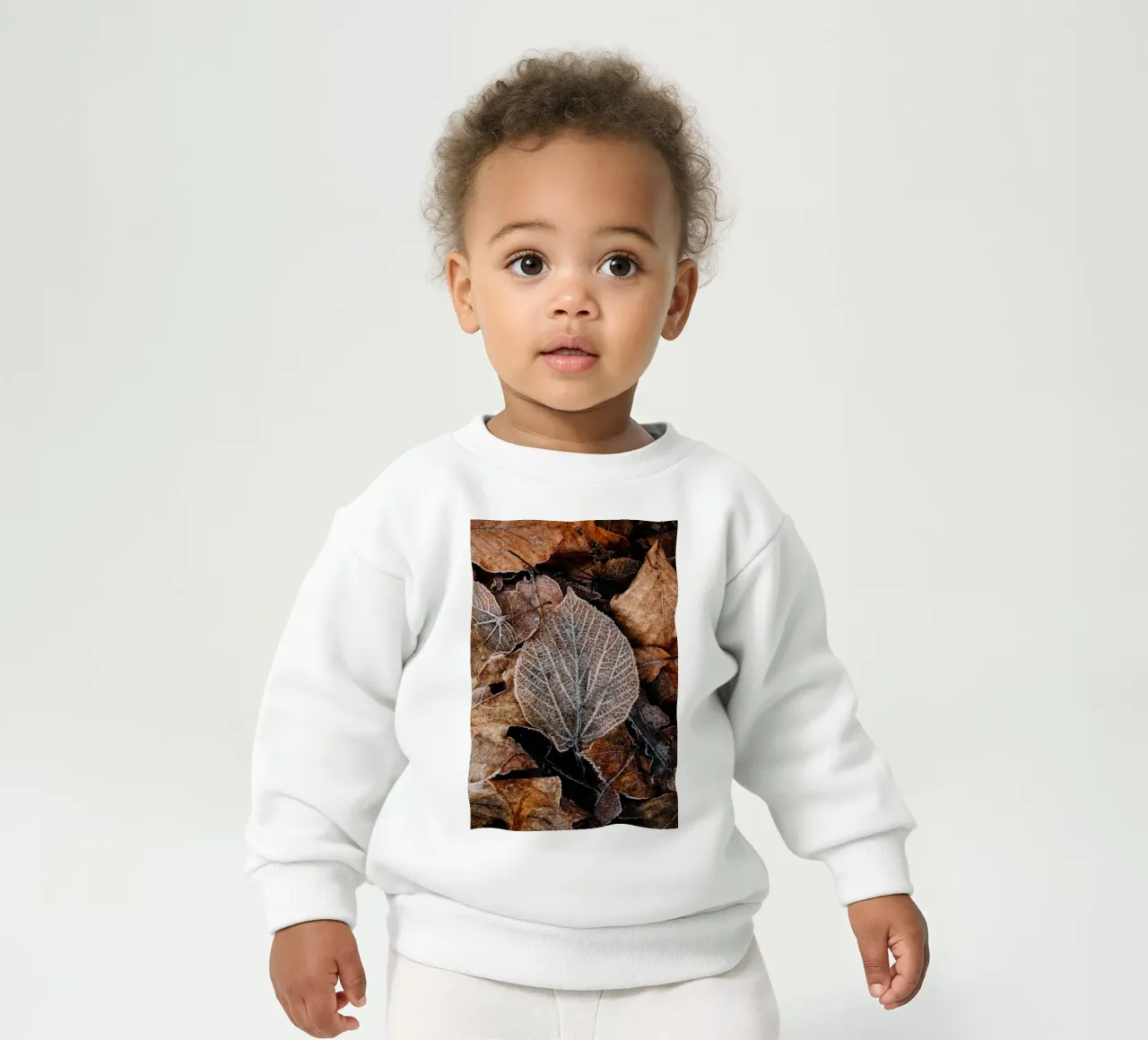 Autumn leaves with frosty texture, winter nature photography baby sweatshirt by Bold and Retro