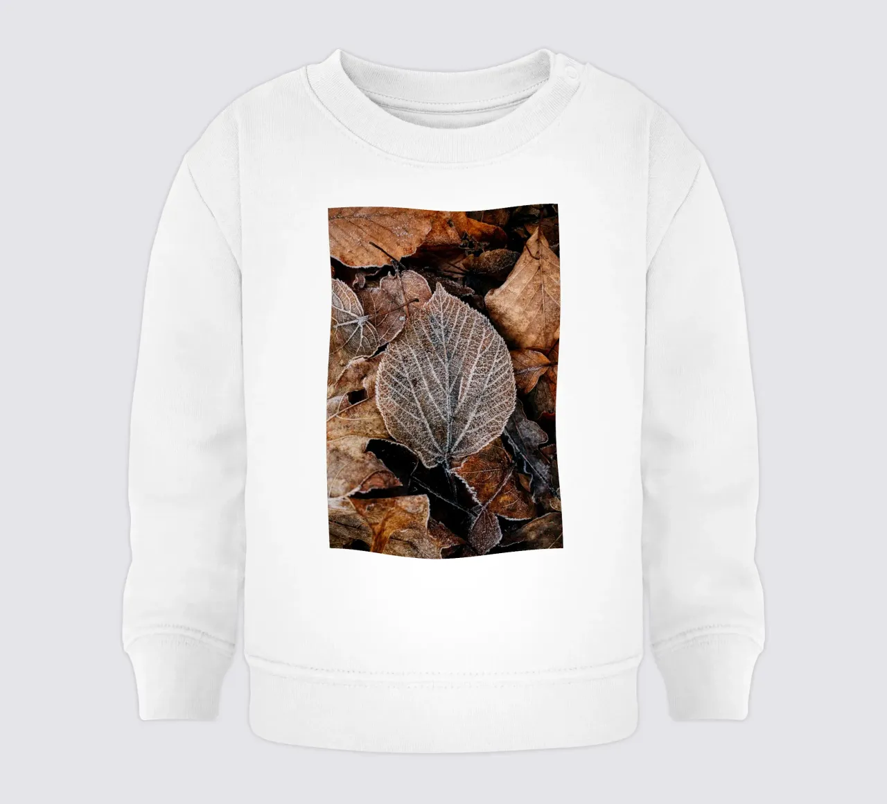 Autumn leaves with frosty texture, winter nature photography baby sweatshirt by Bold and Retro