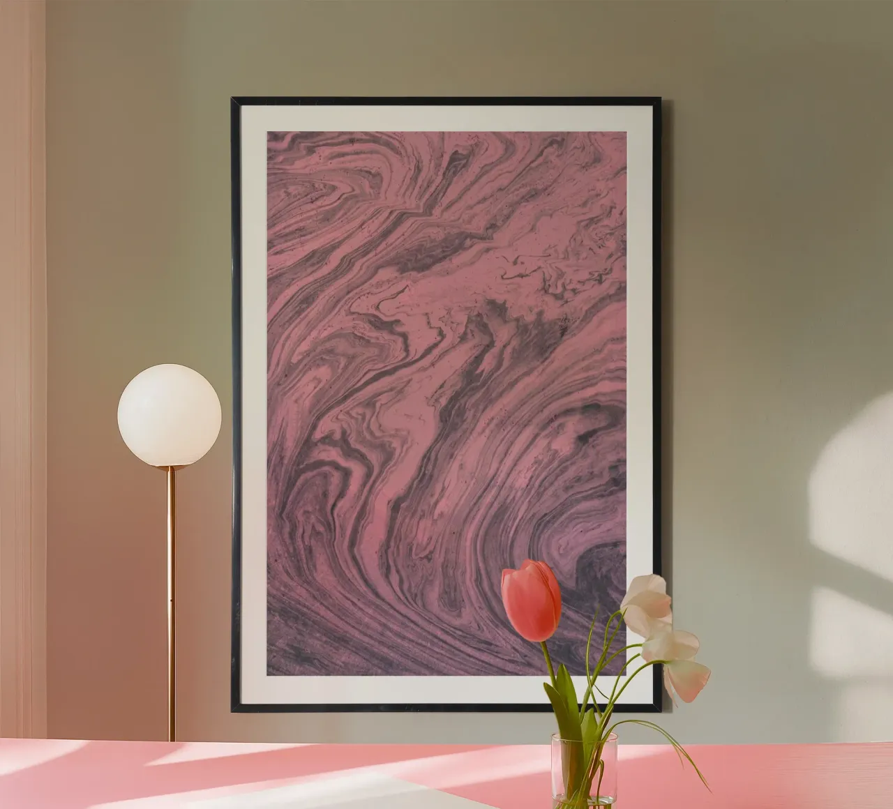 Pink Marbled Texture poster con telaio in legno da cafelab