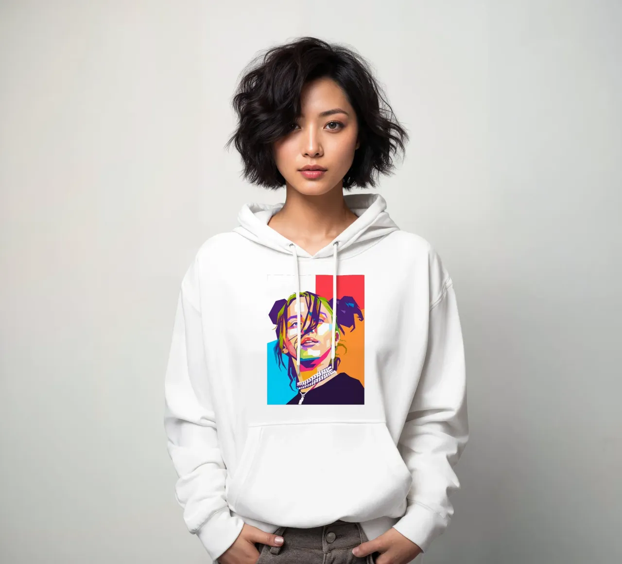 Ritratto pop art di Billie Eilish felpa con cappuccio da Hantamrata