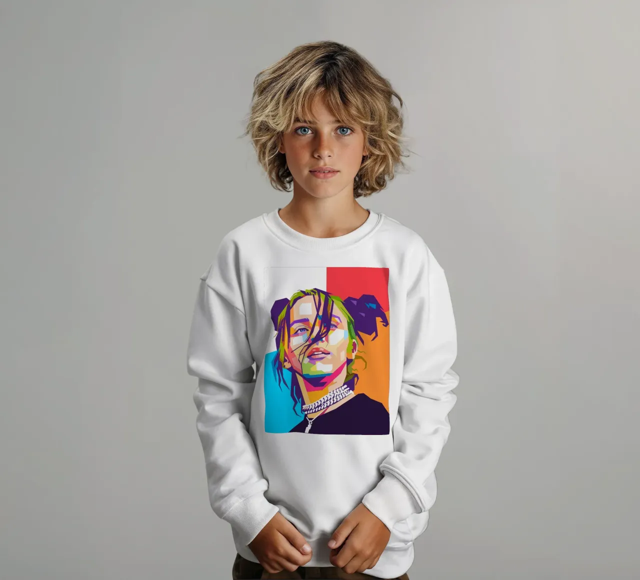 Billie Eilish pop art portrait kids sweatshirt by Hantamrata