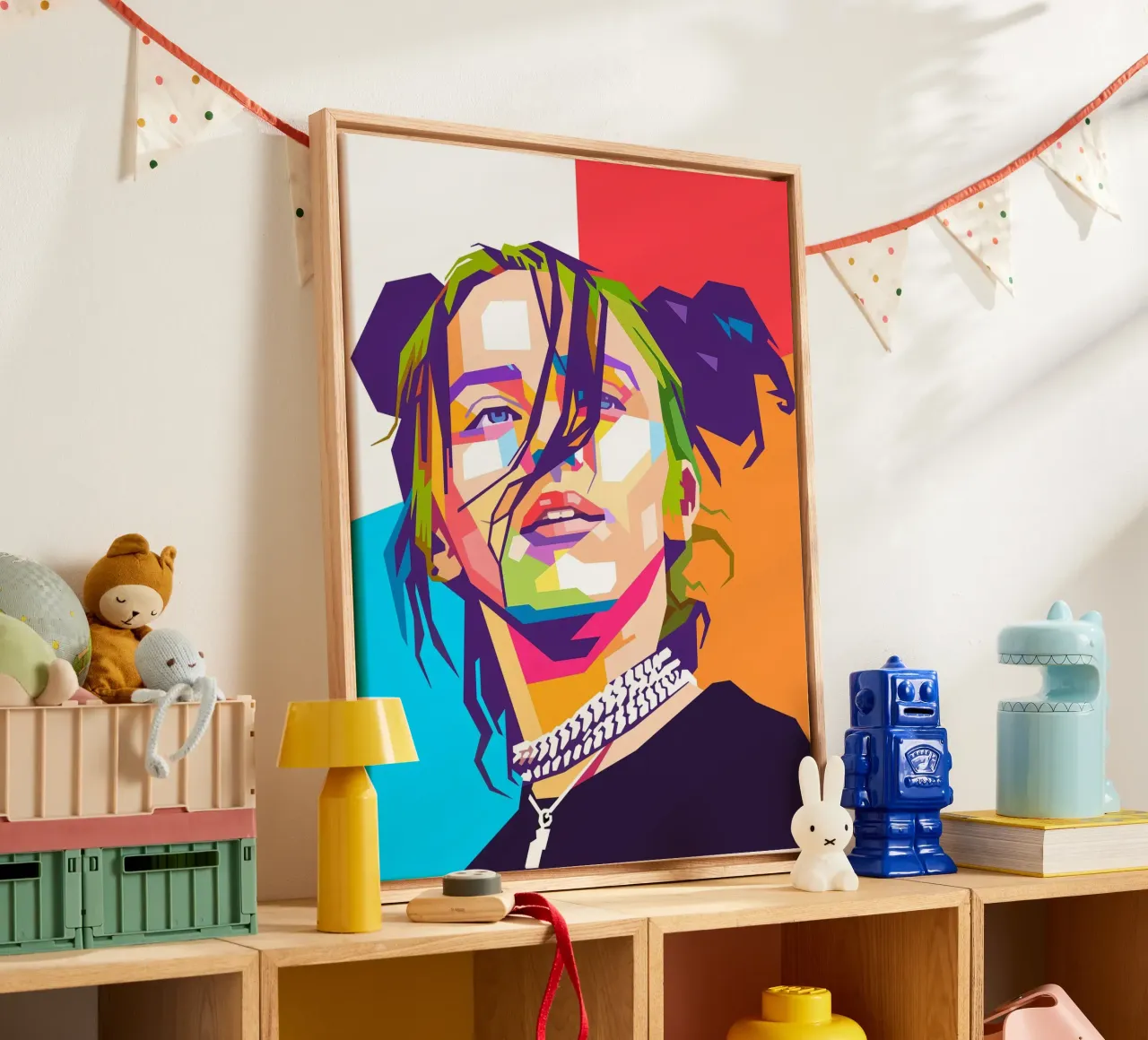 Ritratto pop art di Billie Eilish tela con Cornice a cassetta da Hantamrata