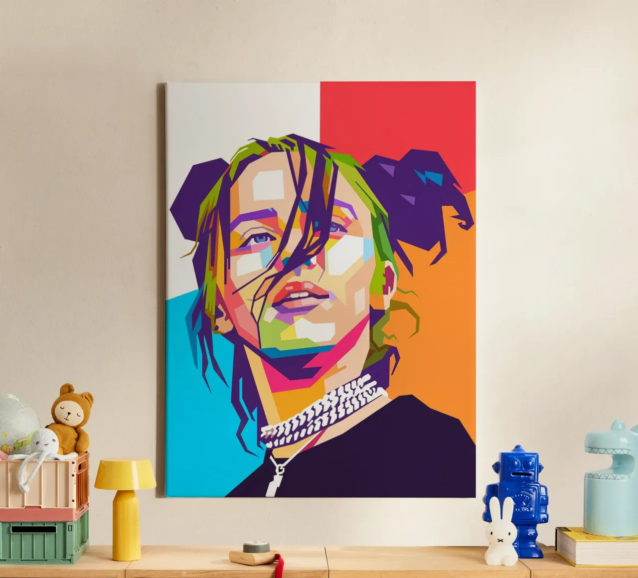 Ritratto pop art di Billie Eilish tela con Cornice a cassetta da Hantamrata