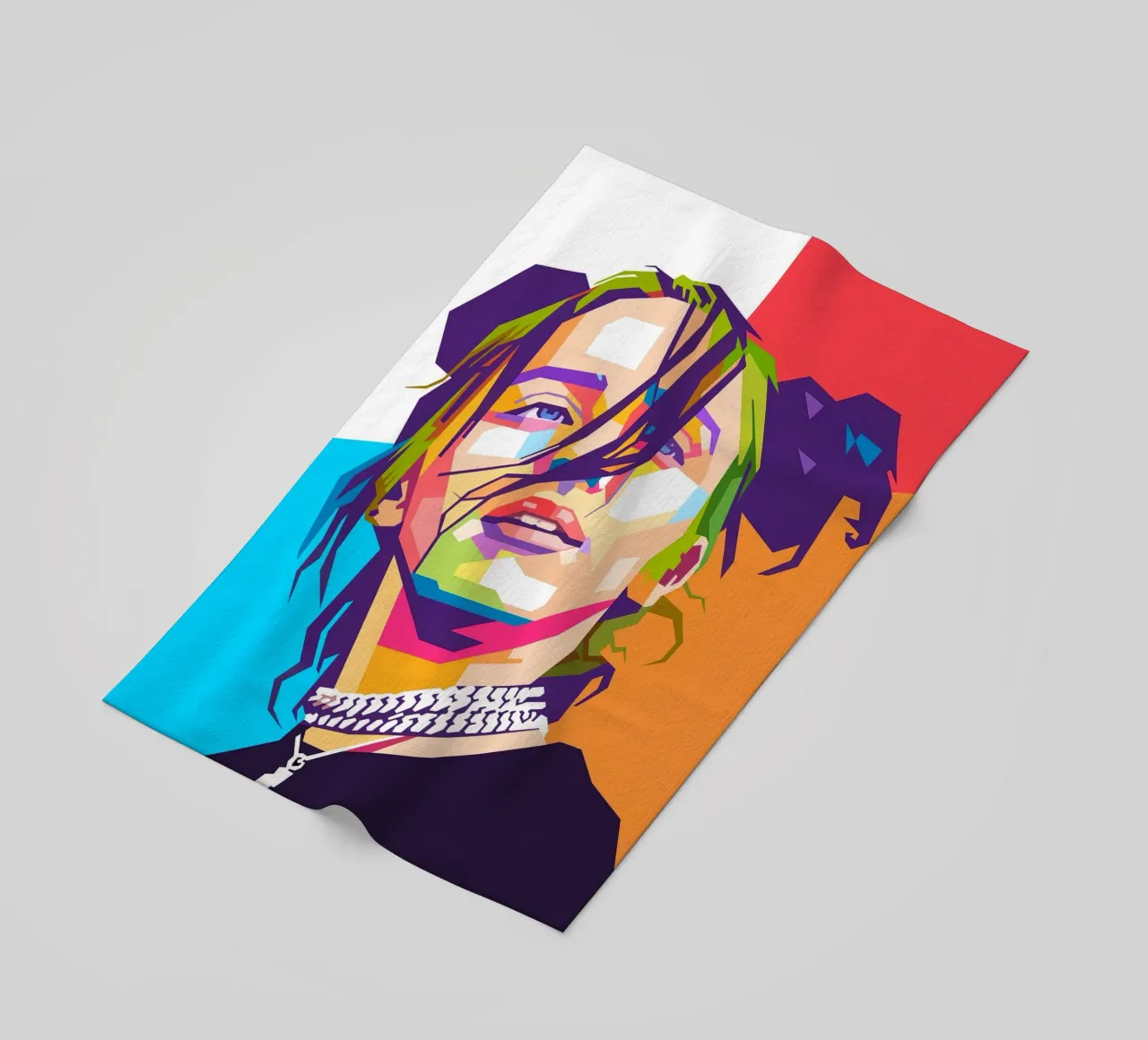 Ritratto pop art di Billie Eilish telo mare da Hantamrata