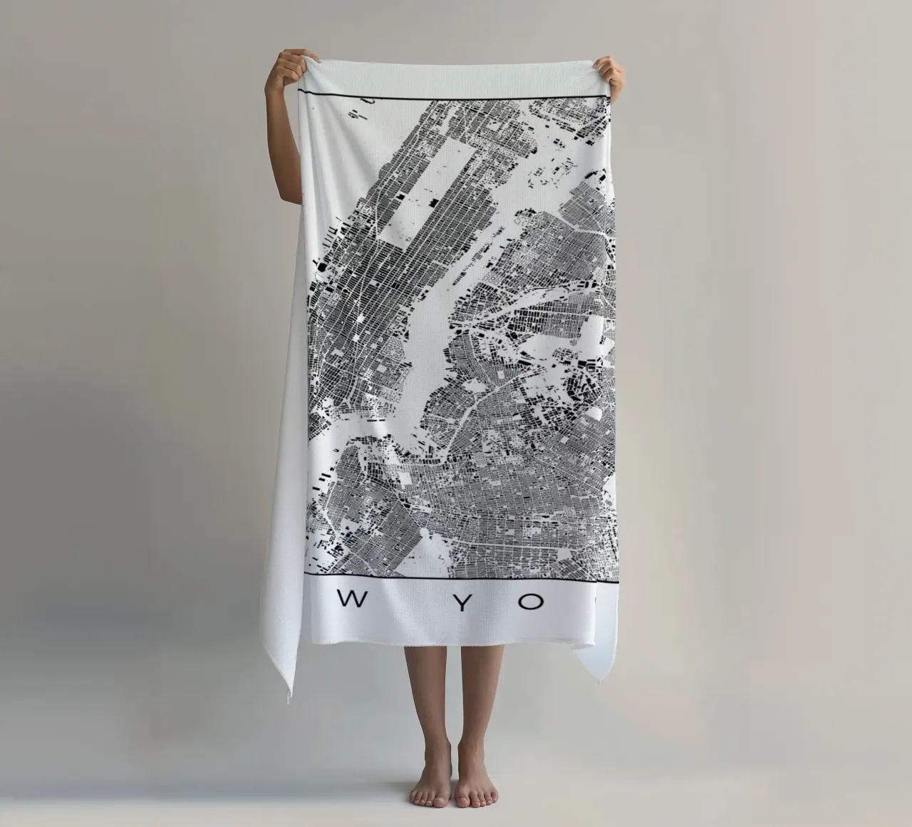 New York Map Schwarzplan beach towel by Hubert Roguski