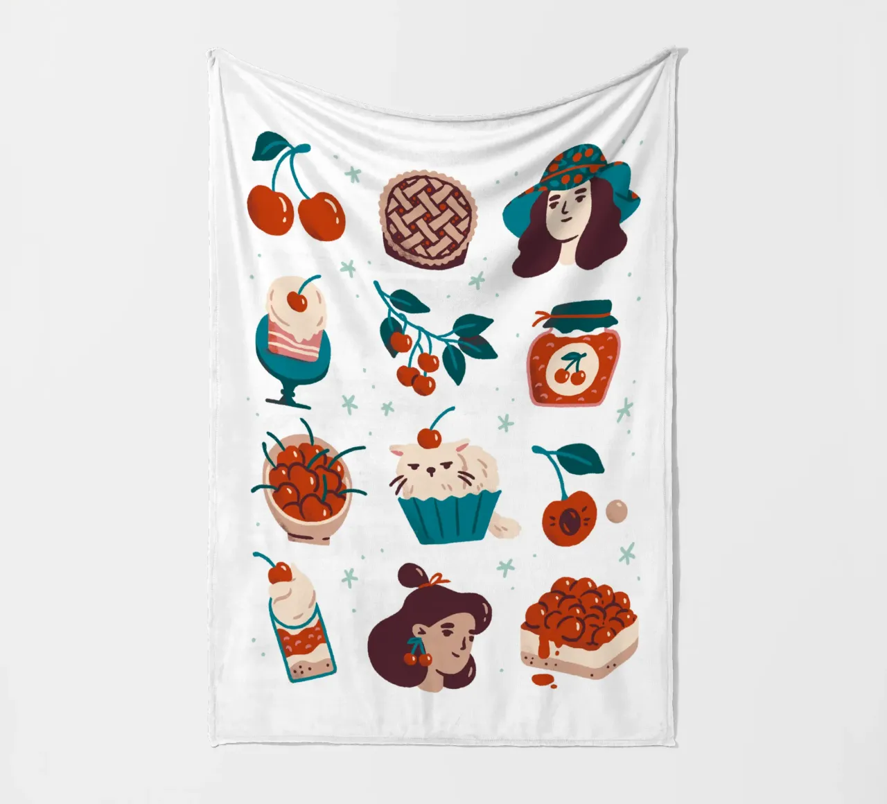 All Things Cherry fleece blanket by sashakolesnik