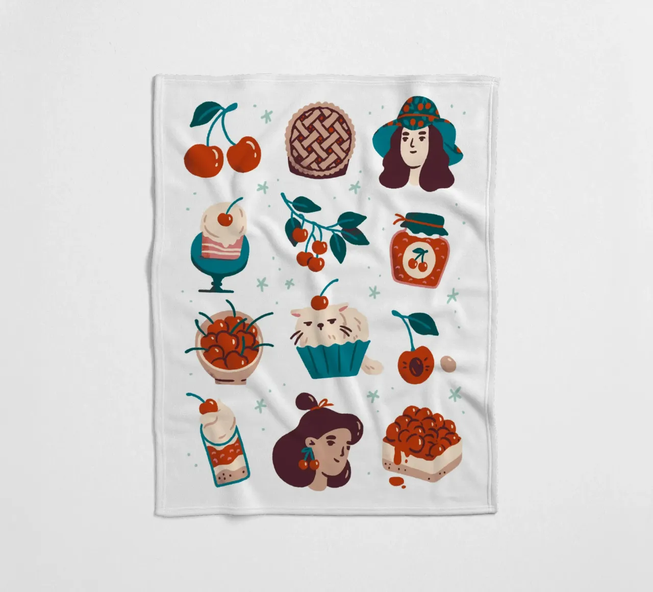 All Things Cherry fleece blanket by sashakolesnik