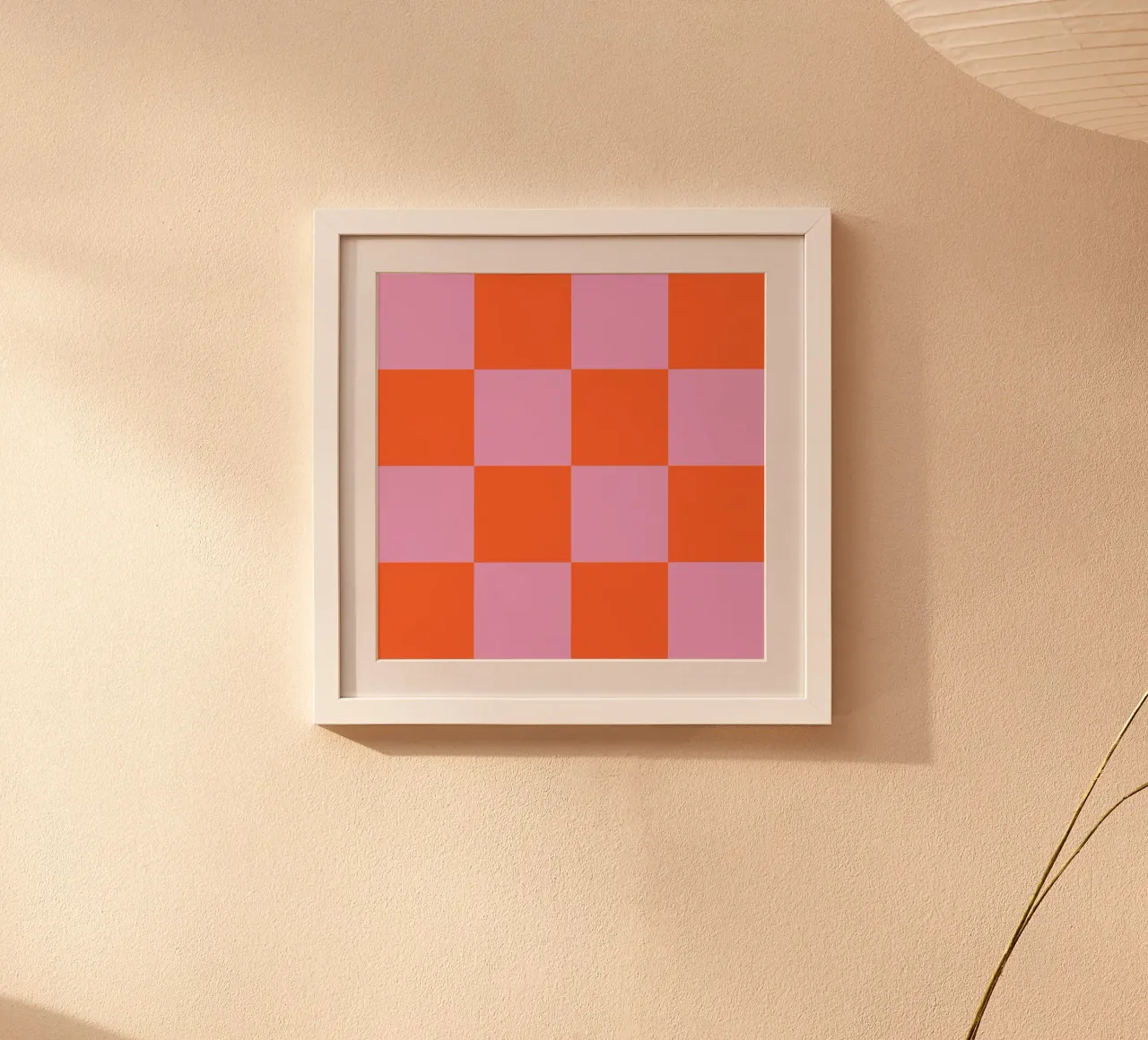 Delizia a scacchi pastello Arancione Rosa poster con telaio in alluminio da susanacosta