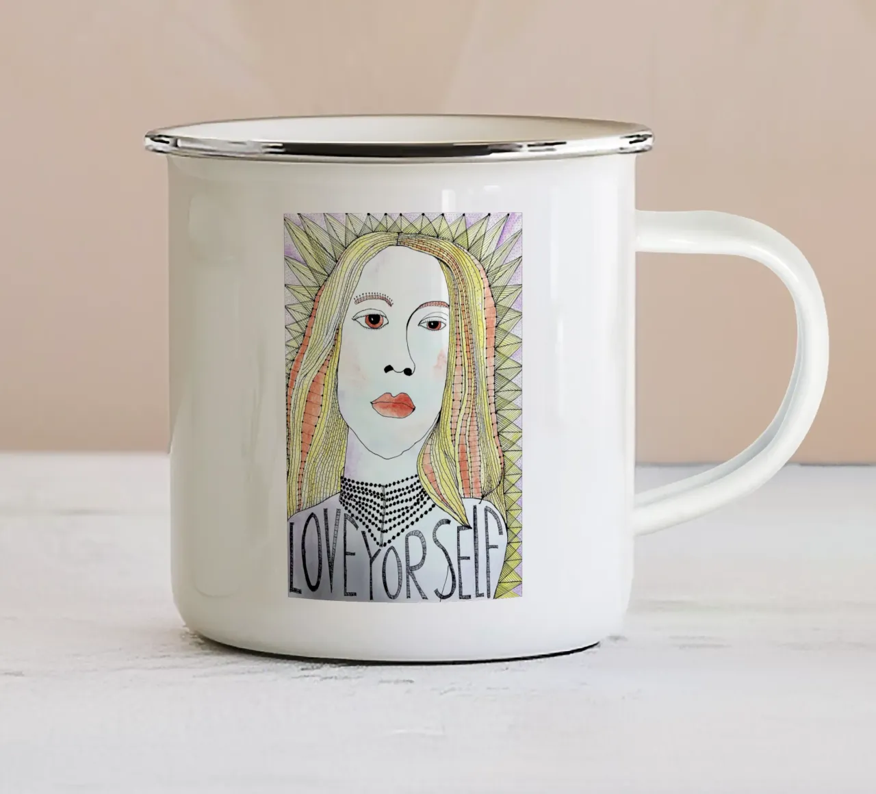 Face - Love yourself tazza in smalto da MissVeroonica