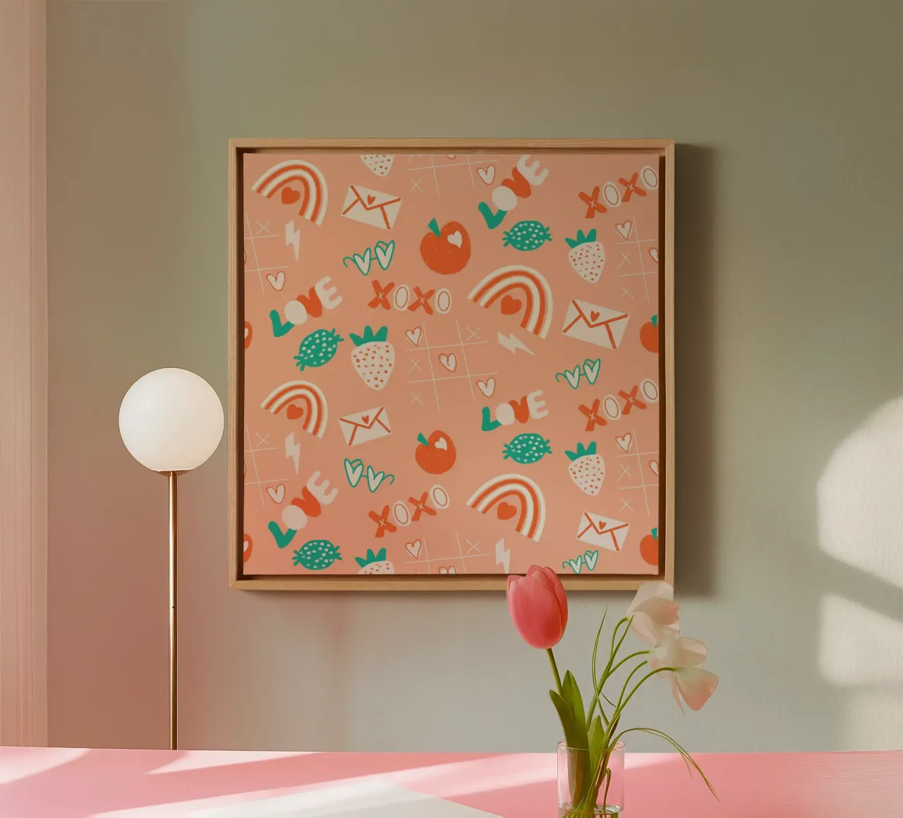 Retro Valentine Whimsy Salmon canvas with Floater frame by susanacosta