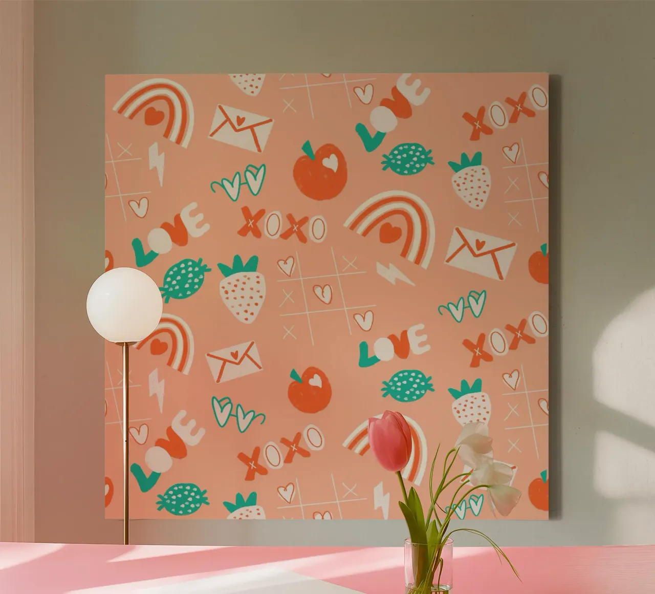 Retro Valentine Whimsy Salmon canvas with Floater frame by susanacosta