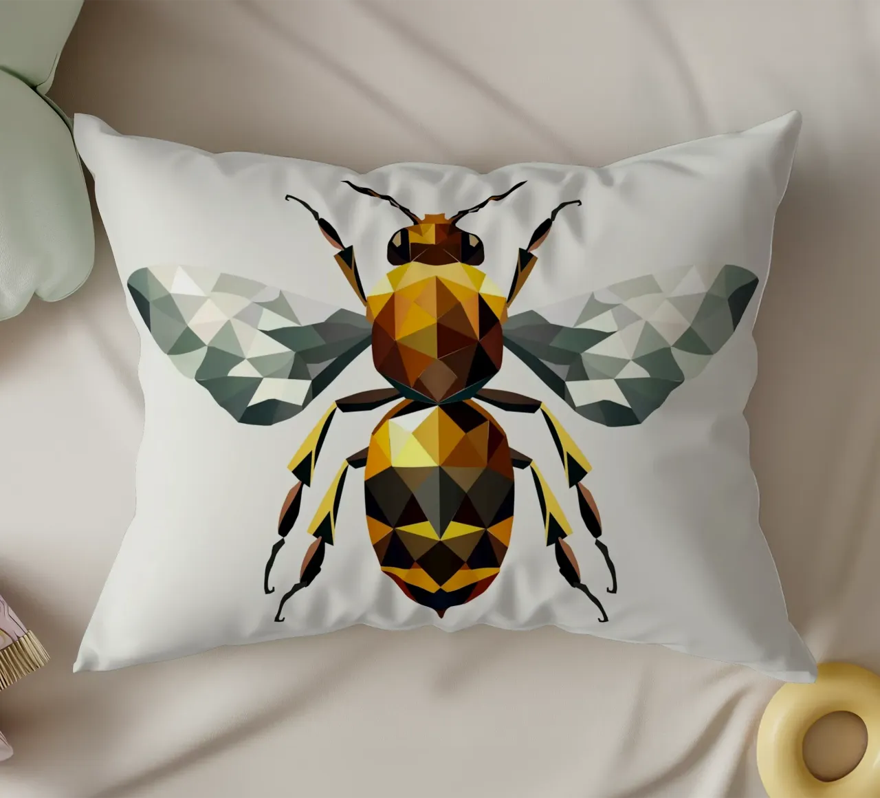 Polygonal bee - a symbol of diligence and elegance decorative cushion by namosh