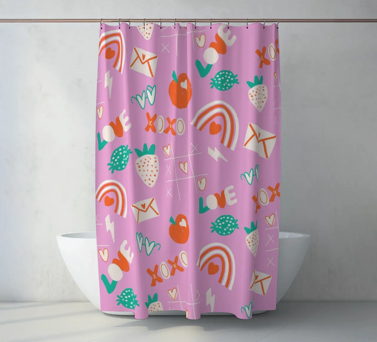 Retro Valentine Whimsy Pink shower curtain by susanacosta