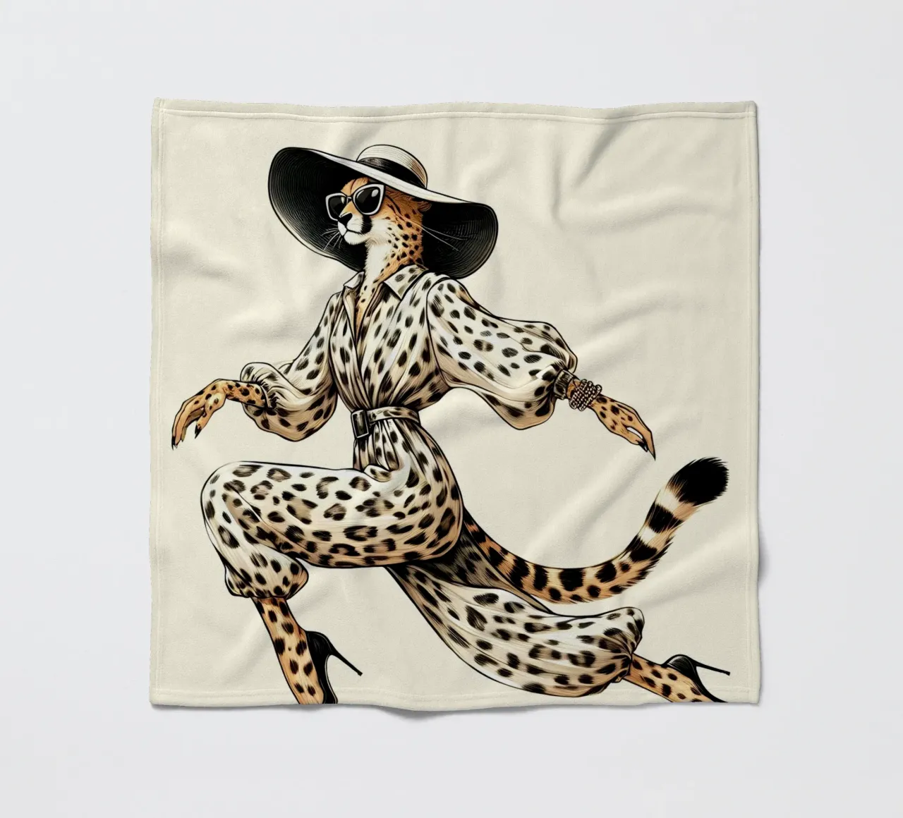 Ghepardo con cappello e occhiali da sole alla moda coperta in pile da ARTOMATIC
