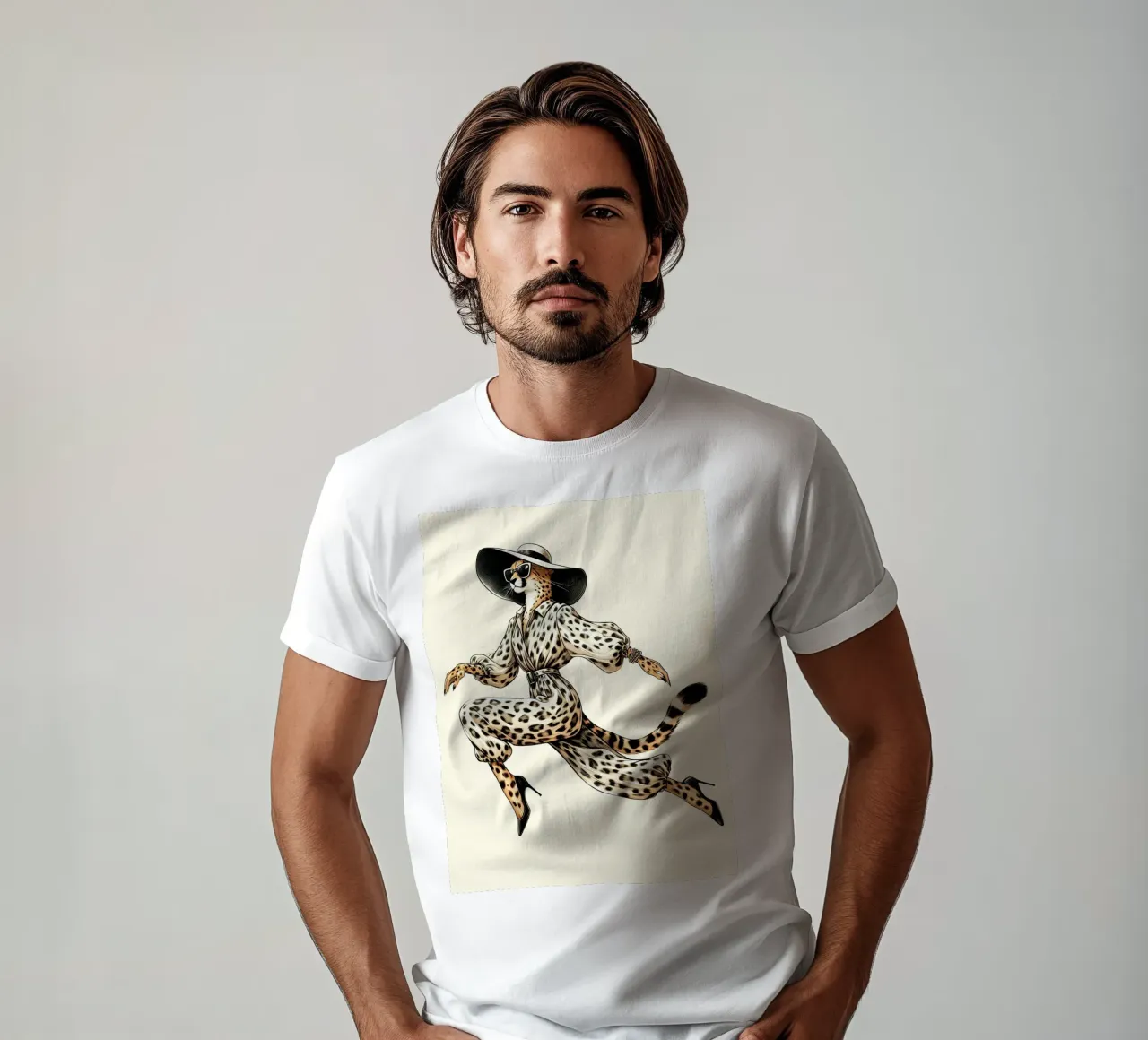Ghepardo con cappello e occhiali da sole alla moda t-shirt da ARTOMATIC