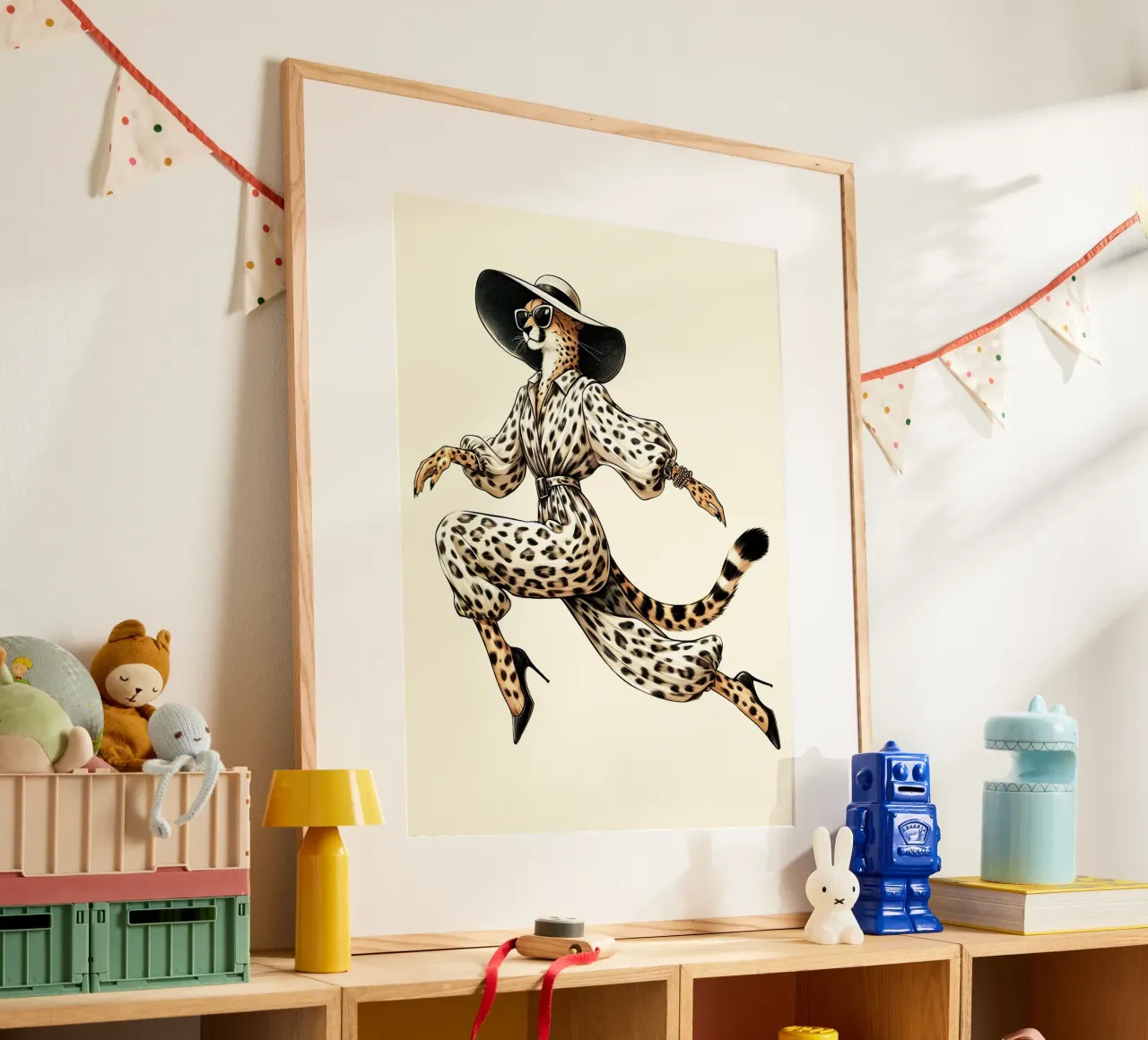 Ghepardo con cappello e occhiali da sole alla moda carta hahnemühle da ARTOMATIC
