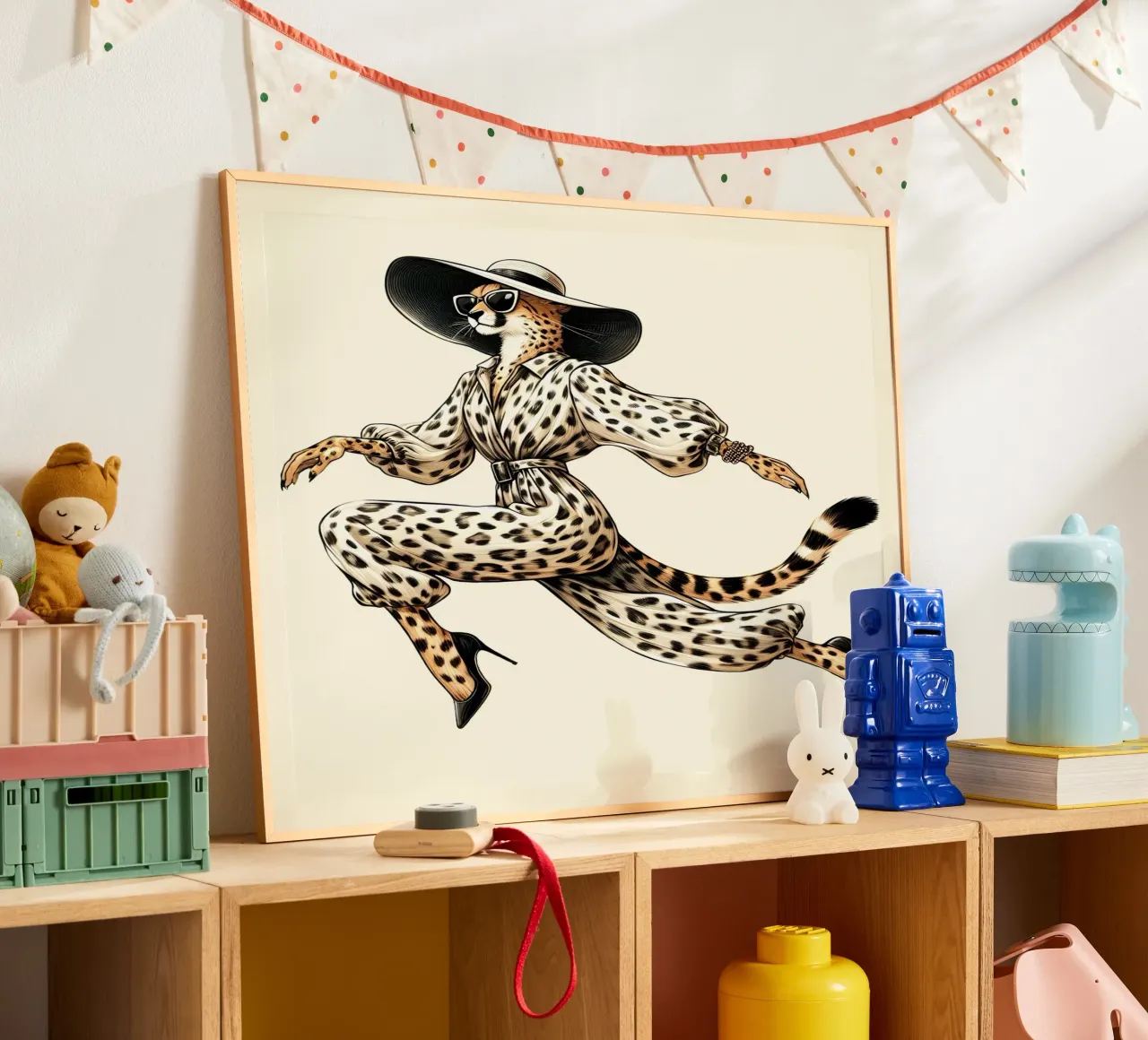 Ghepardo con cappello e occhiali da sole alla moda carta hahnemühle da ARTOMATIC