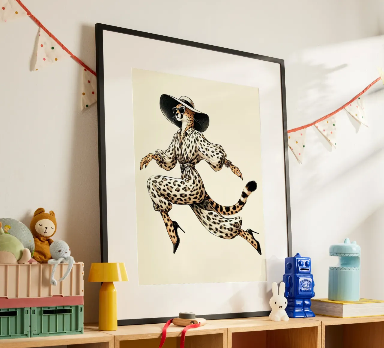 Ghepardo con cappello e occhiali da sole alla moda carta hahnemühle da ARTOMATIC