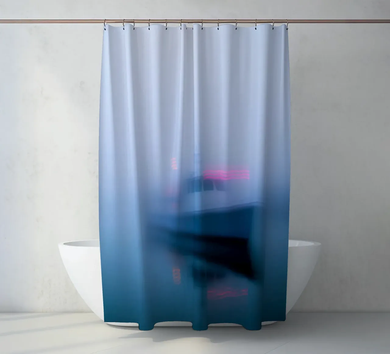 Mystical mist and a lonely boat shower curtain by Le Flou