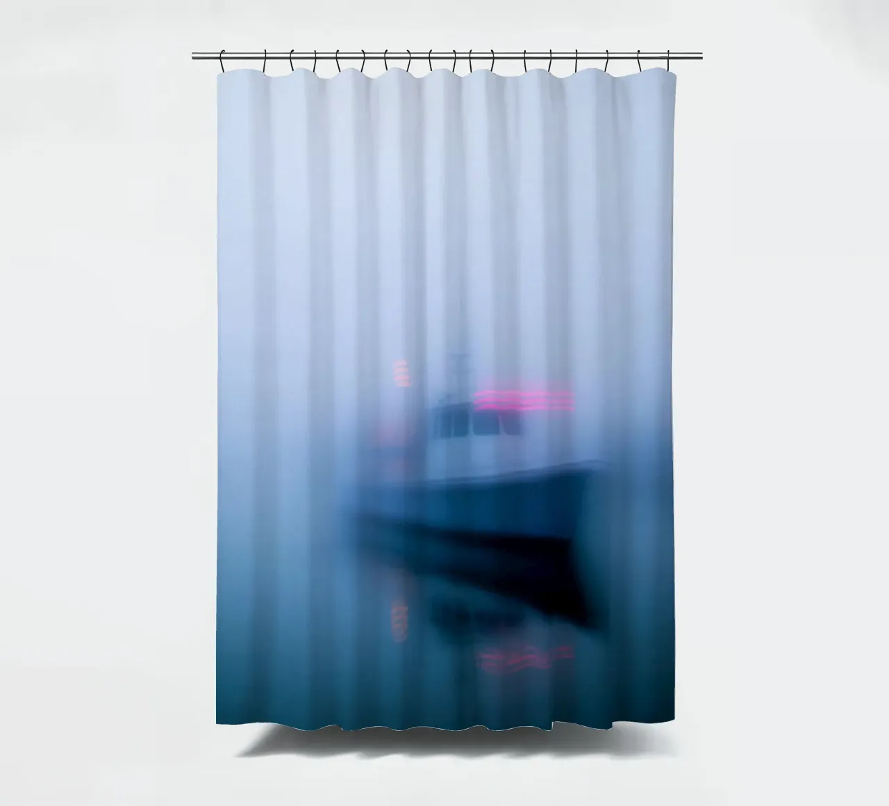 Mystical mist and a lonely boat shower curtain by Le Flou