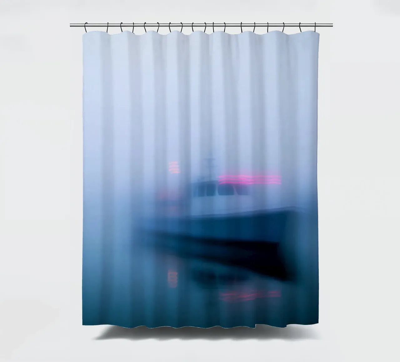 Mystical mist and a lonely boat shower curtain by Le Flou