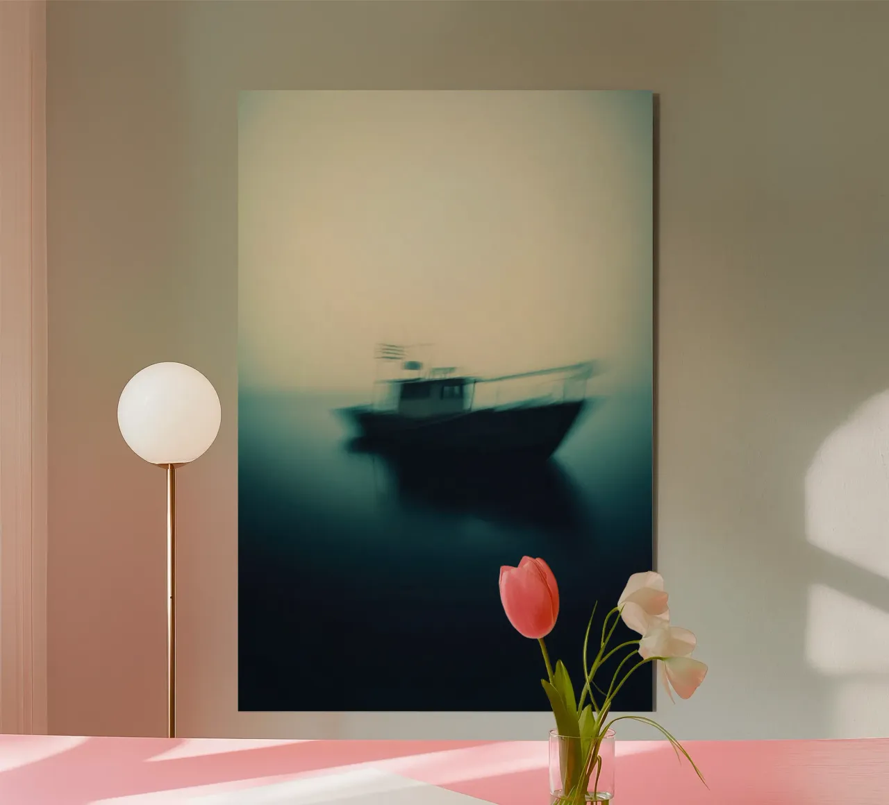 Ätherische Silhouette eines Schiffes in der Abenddämmerung Alu-Dibond von Le Flou