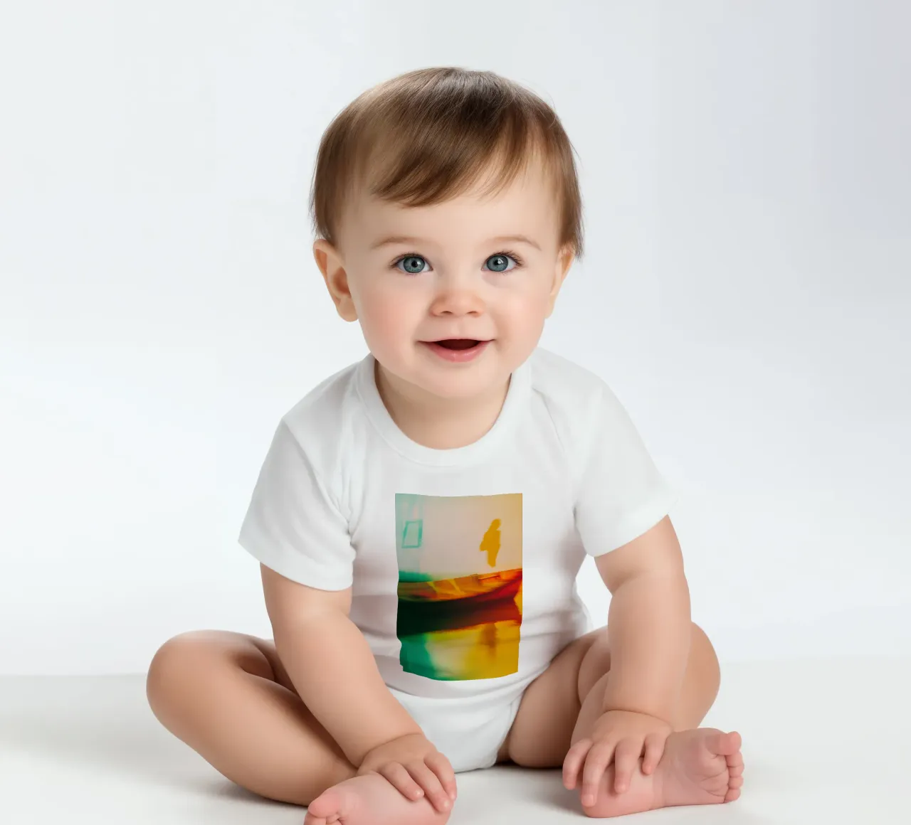 Schaduwen en reflecties van een neonboot babyrompertje korte mouwen van Le Flou