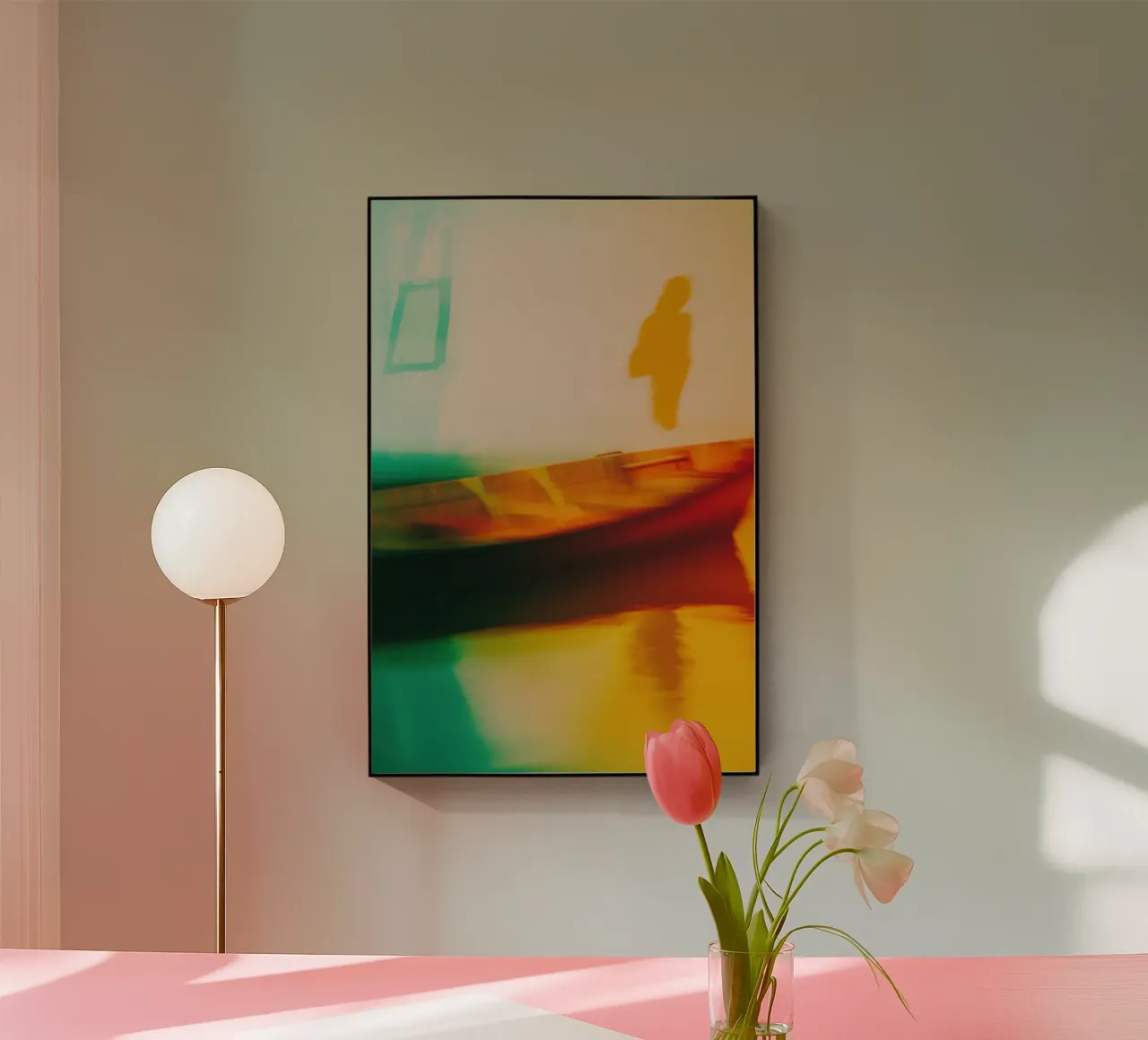 Schaduwen en reflecties van een neonboot acryl van Le Flou