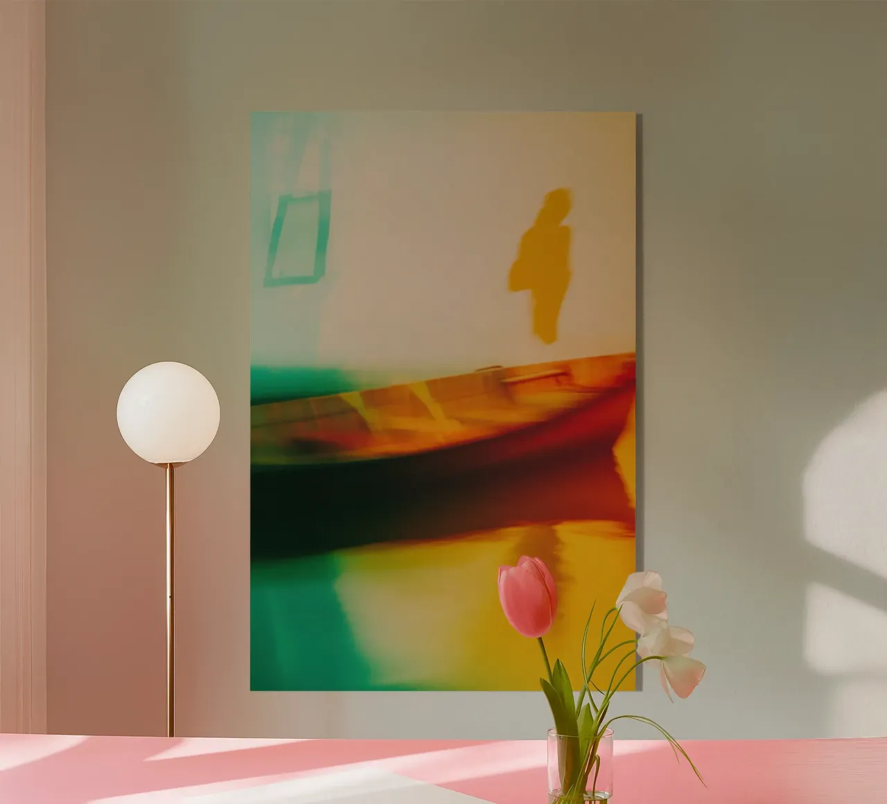 Schaduwen en reflecties van een neonboot acryl van Le Flou