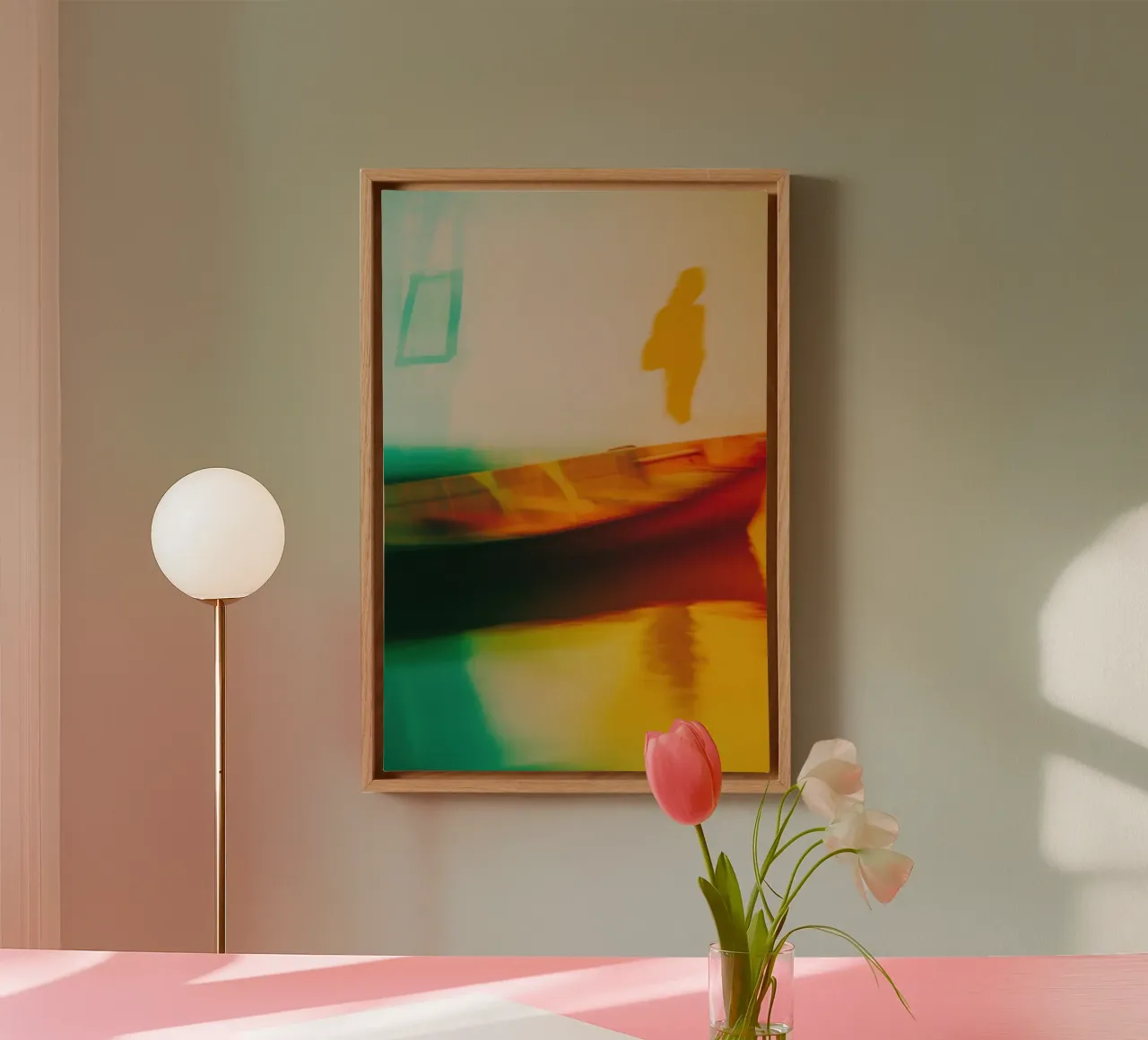 Schaduwen en reflecties van een neonboot canvas van Le Flou