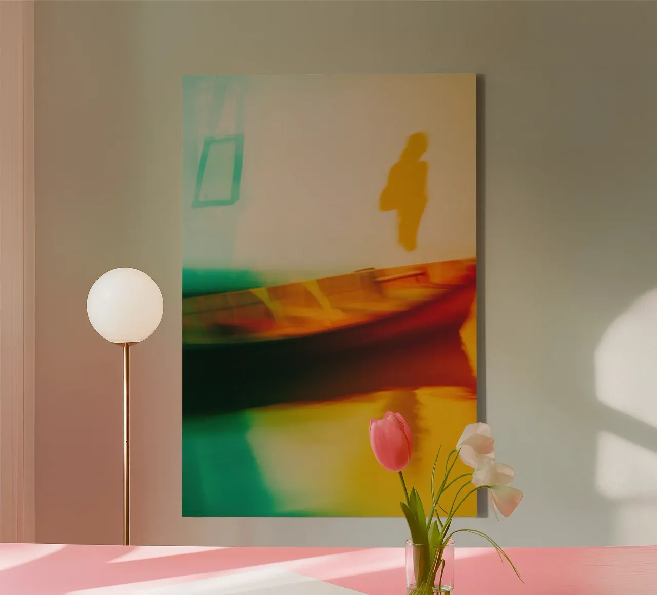 Schaduwen en reflecties van een neonboot canvas van Le Flou