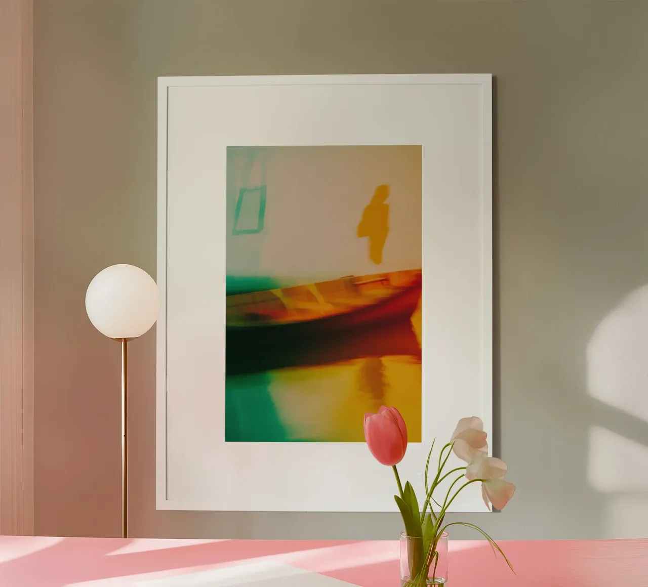 Schaduwen en reflecties van een neonboot hahnemühle van Le Flou