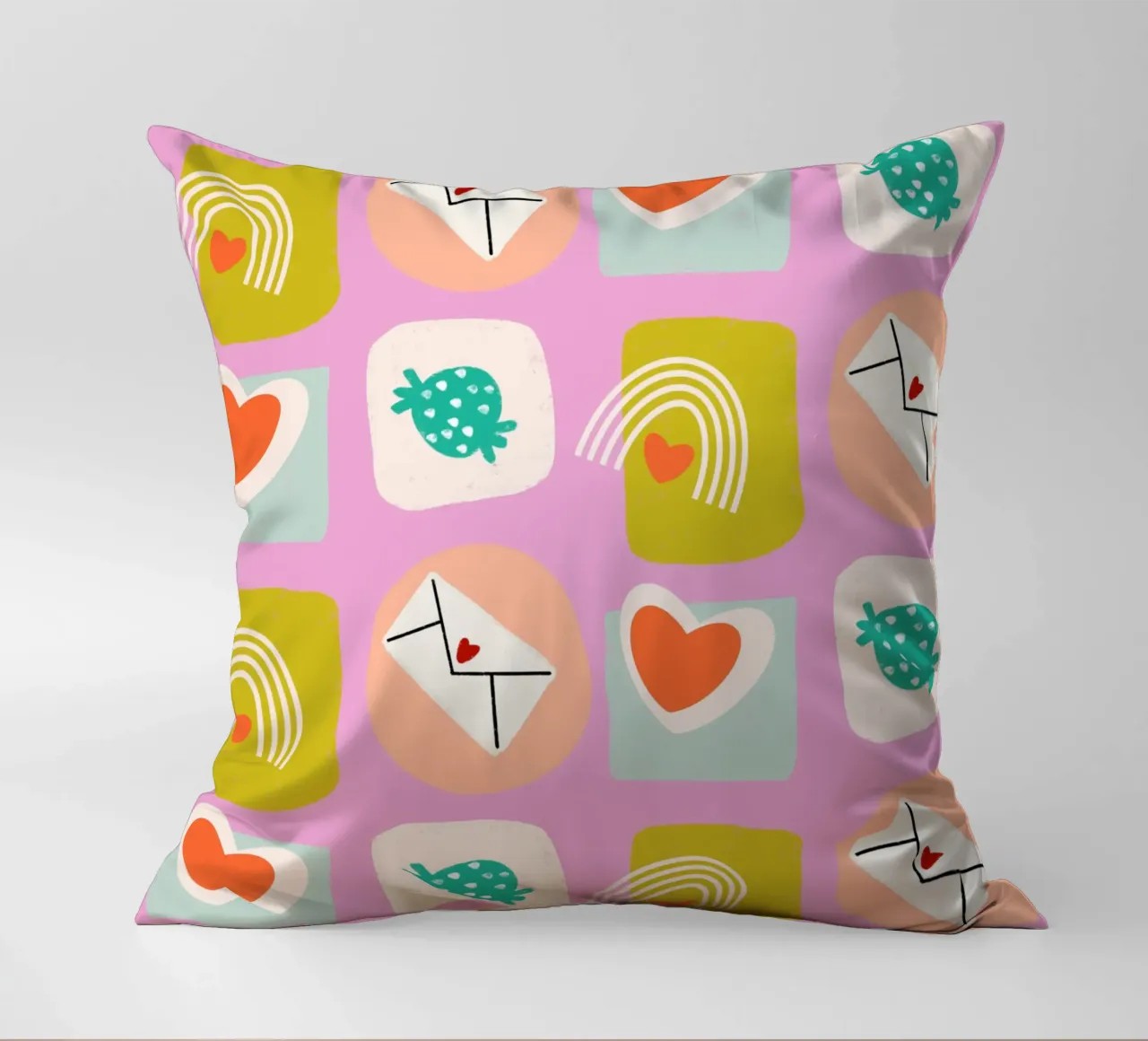 Retro Love Squares Pink cuscino da susanacosta