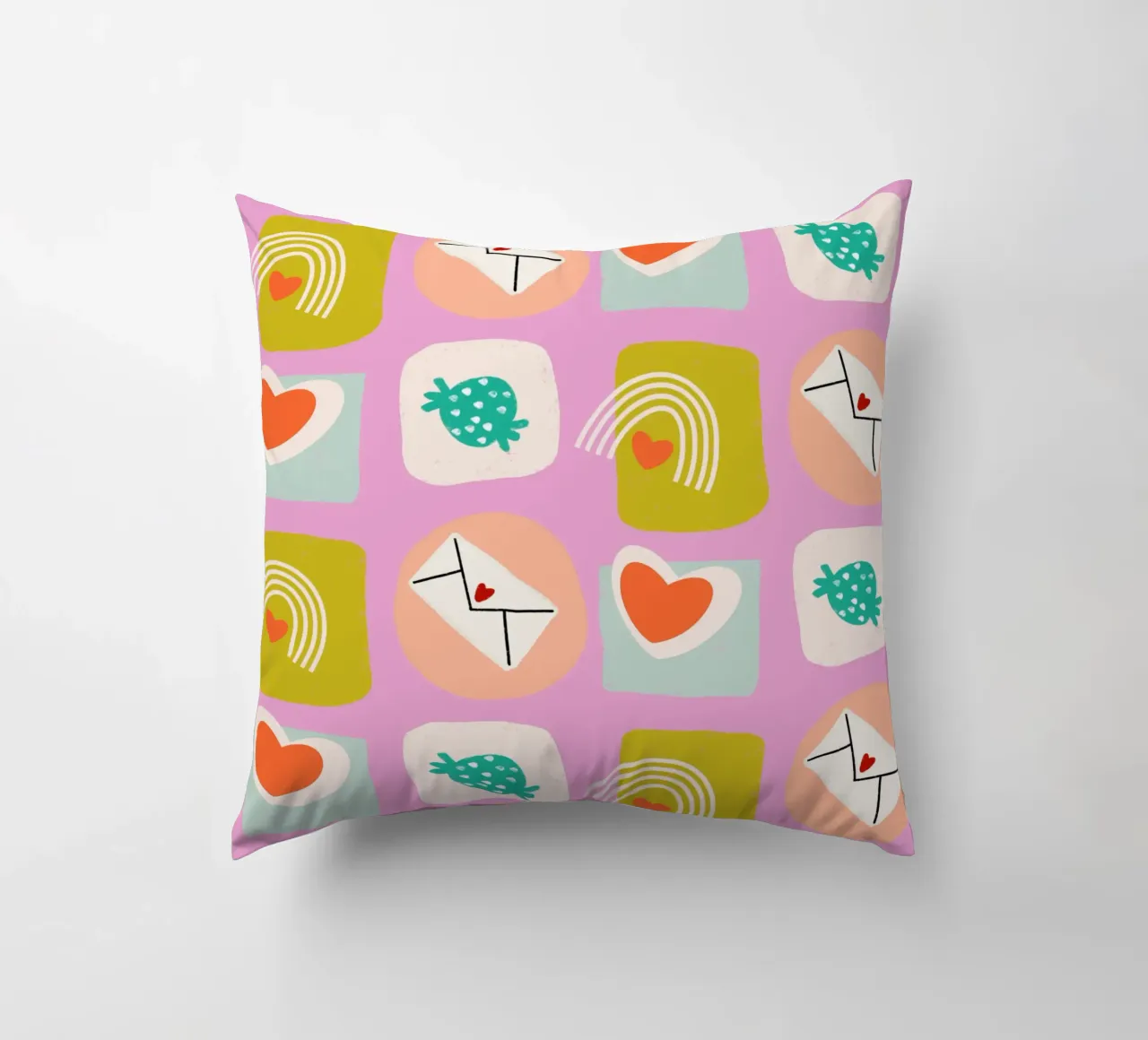 Retro Love Squares Pink cuscino da susanacosta
