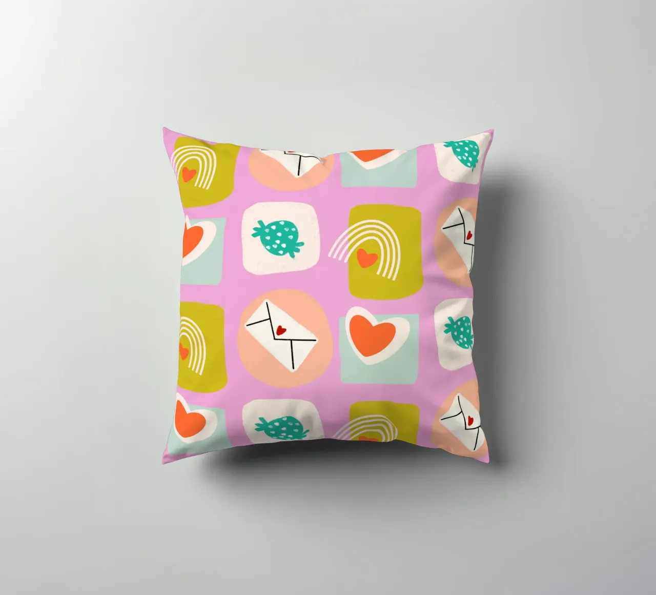 Retro Love Squares Pink cuscino da susanacosta