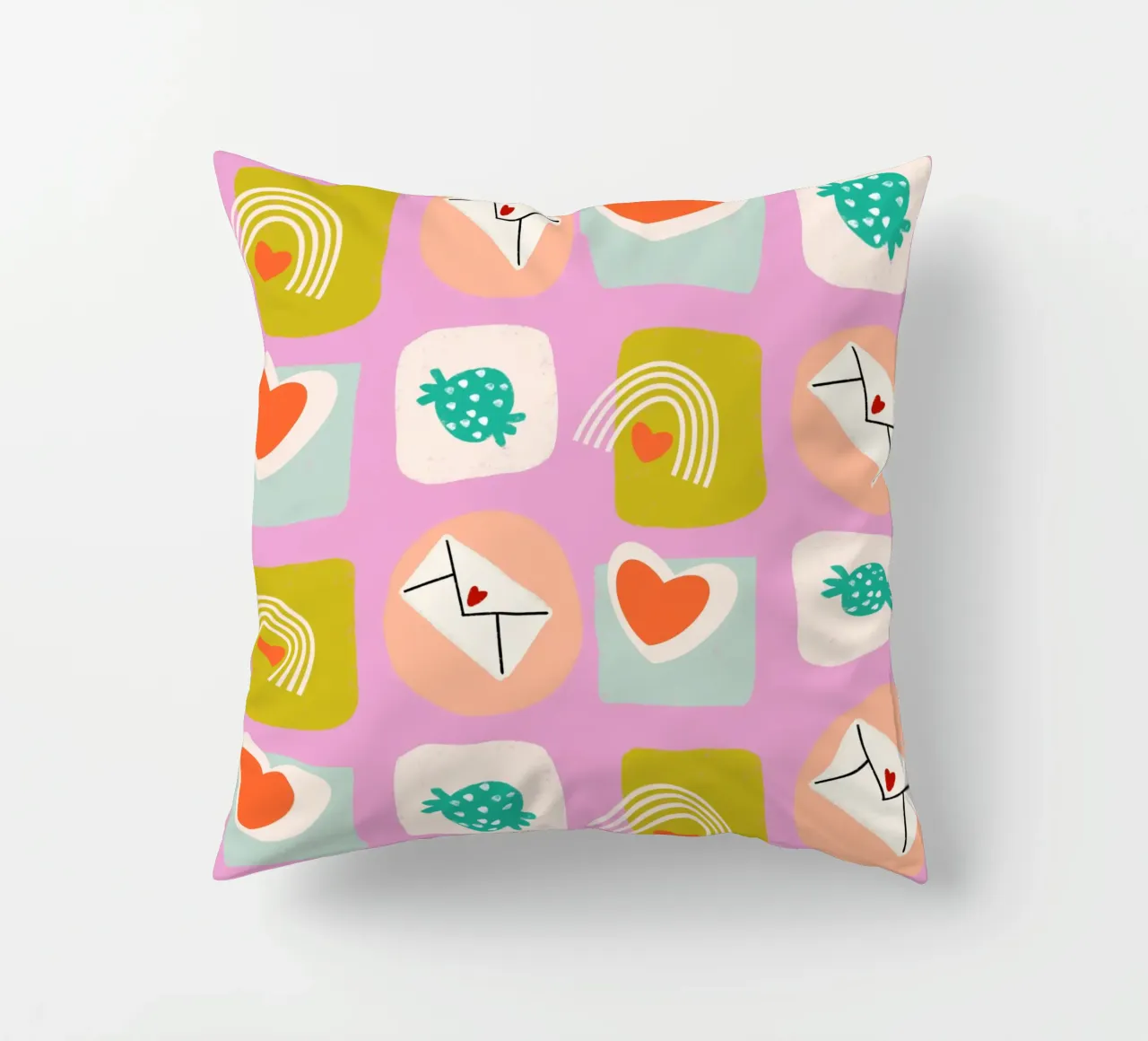 Retro Love Squares Pink cuscino da susanacosta
