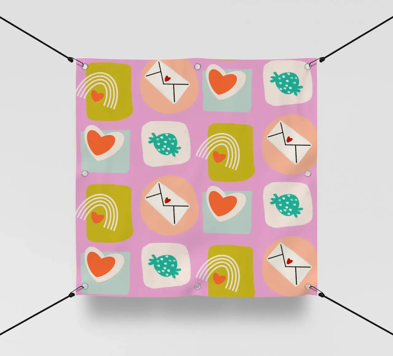 Retro Love Squares Pink telo in pvc da susanacosta