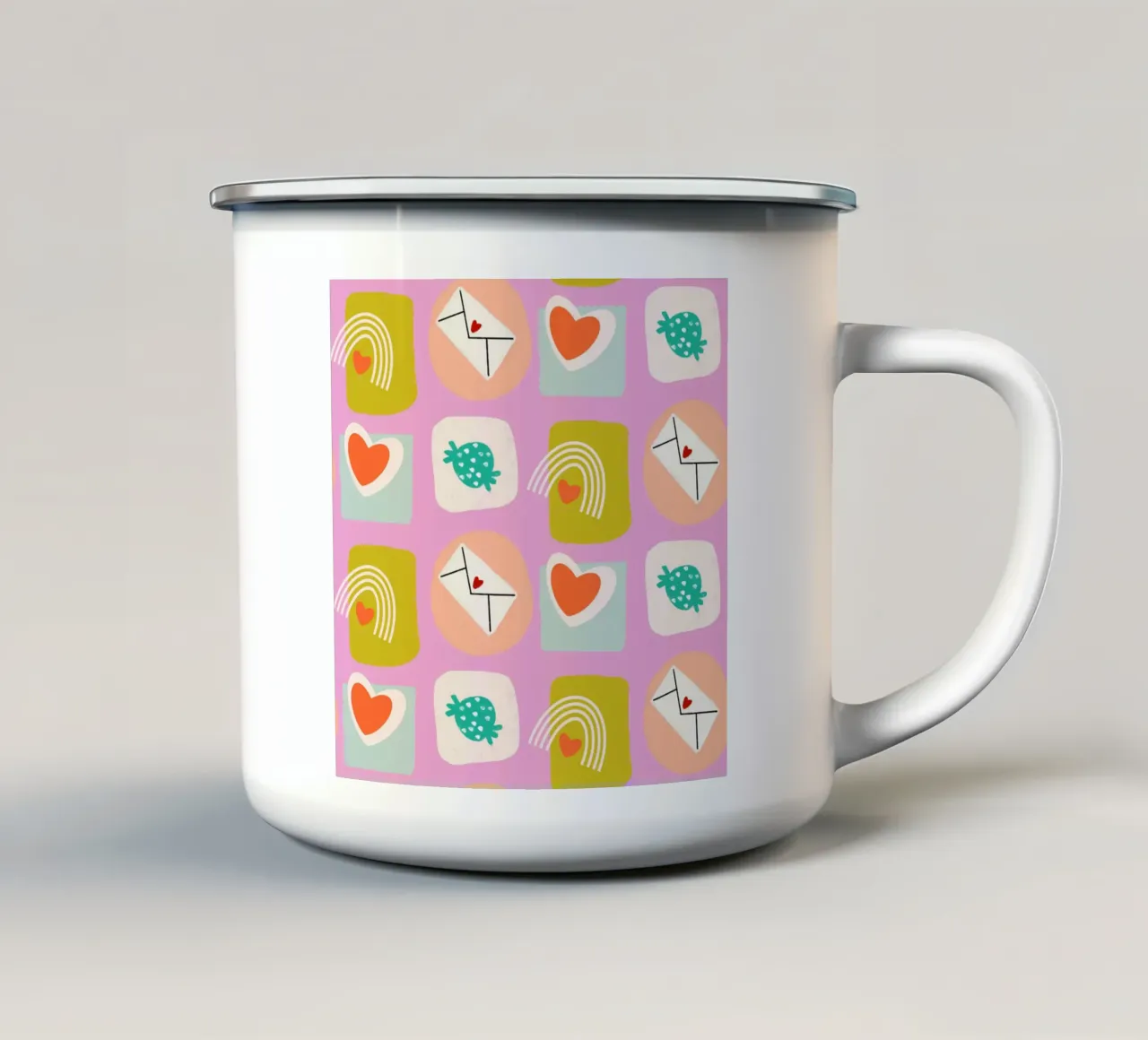 Retro Love Squares Pink tazza in smalto da susanacosta