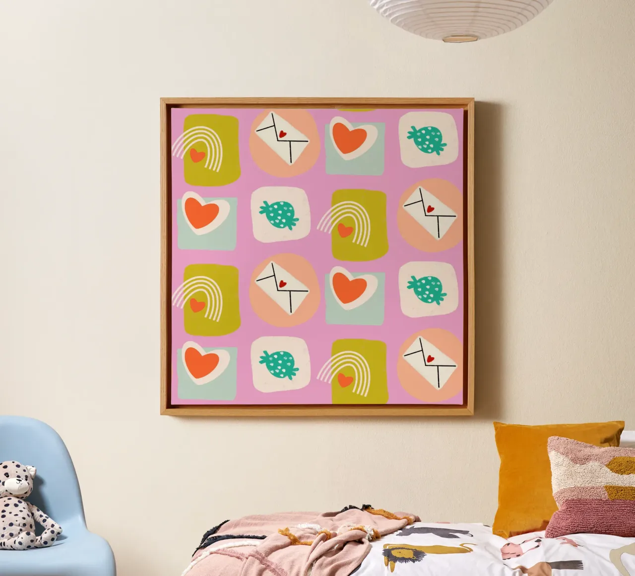 Retro Love Squares Rosa lienzo de susanacosta