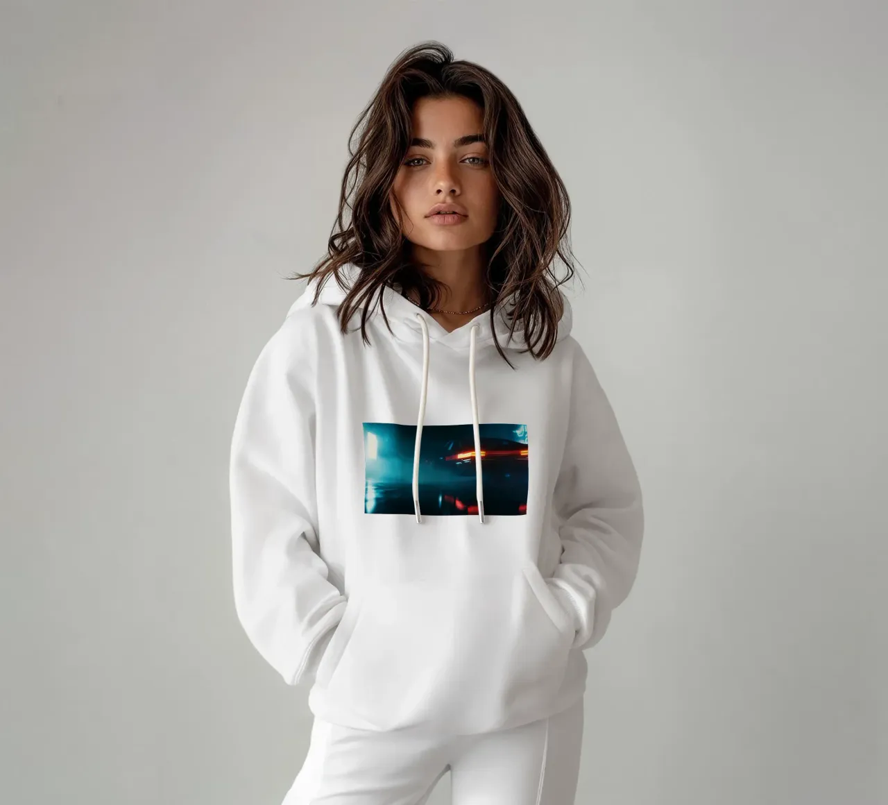 Un'auto retrò fugge di notte felpa con cappuccio da Le Flou