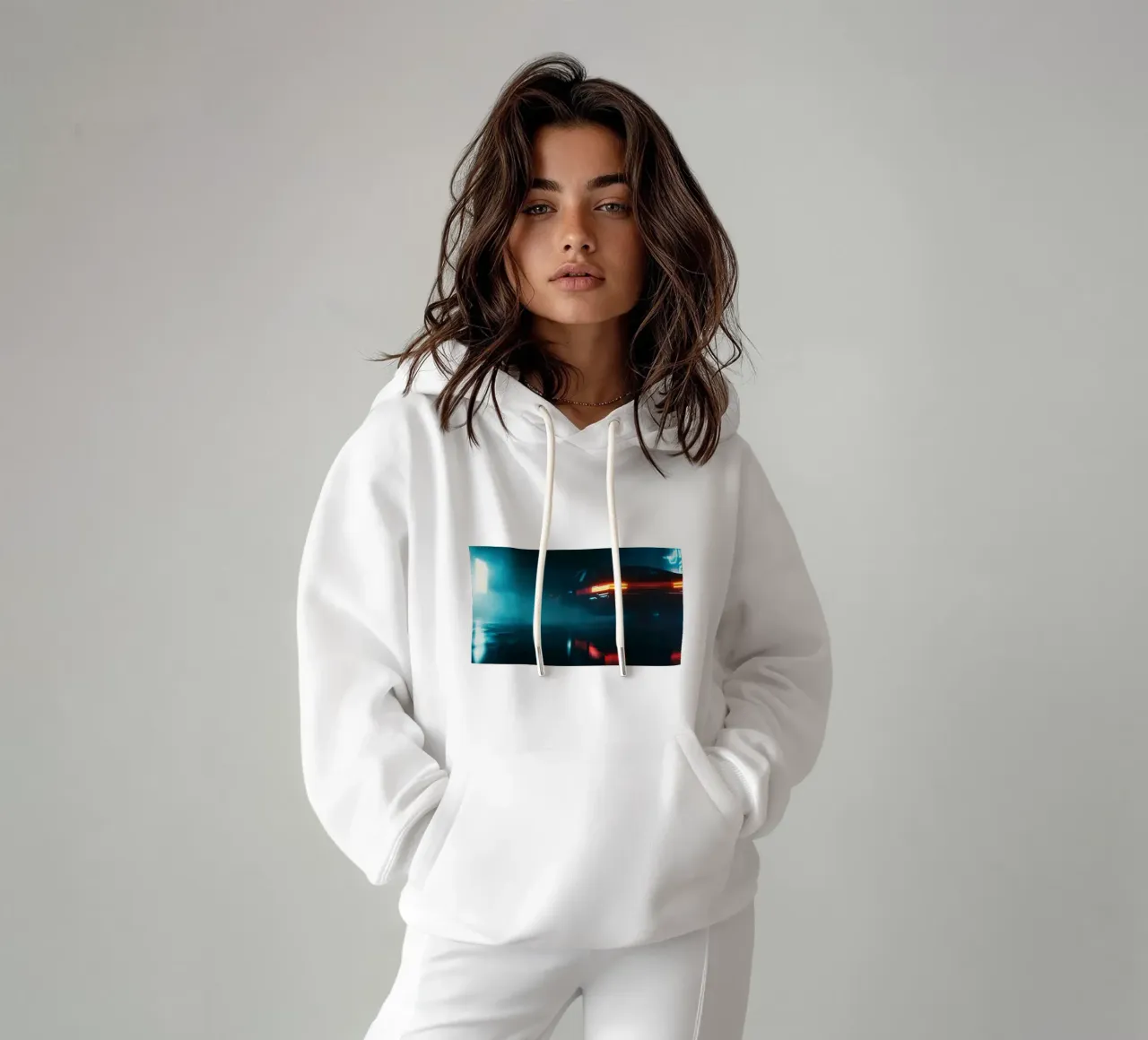 Un coche retro se escapa de noche sudadera con capucha de Le Flou