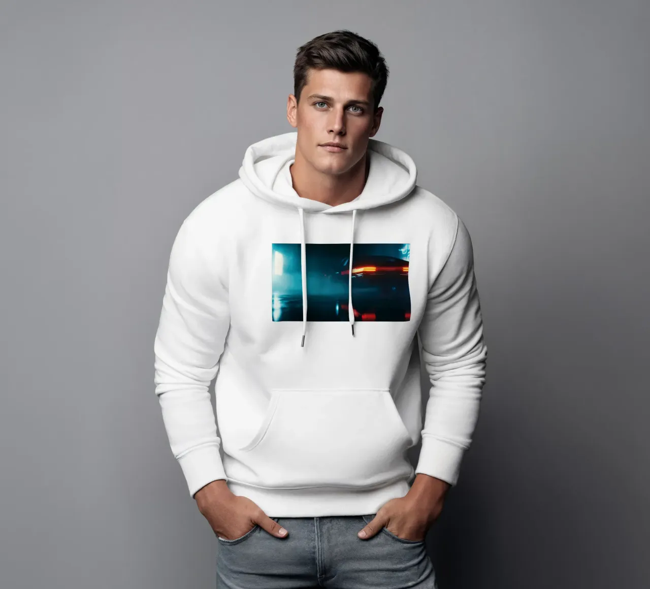 Un'auto retrò fugge di notte felpa con cappuccio da Le Flou