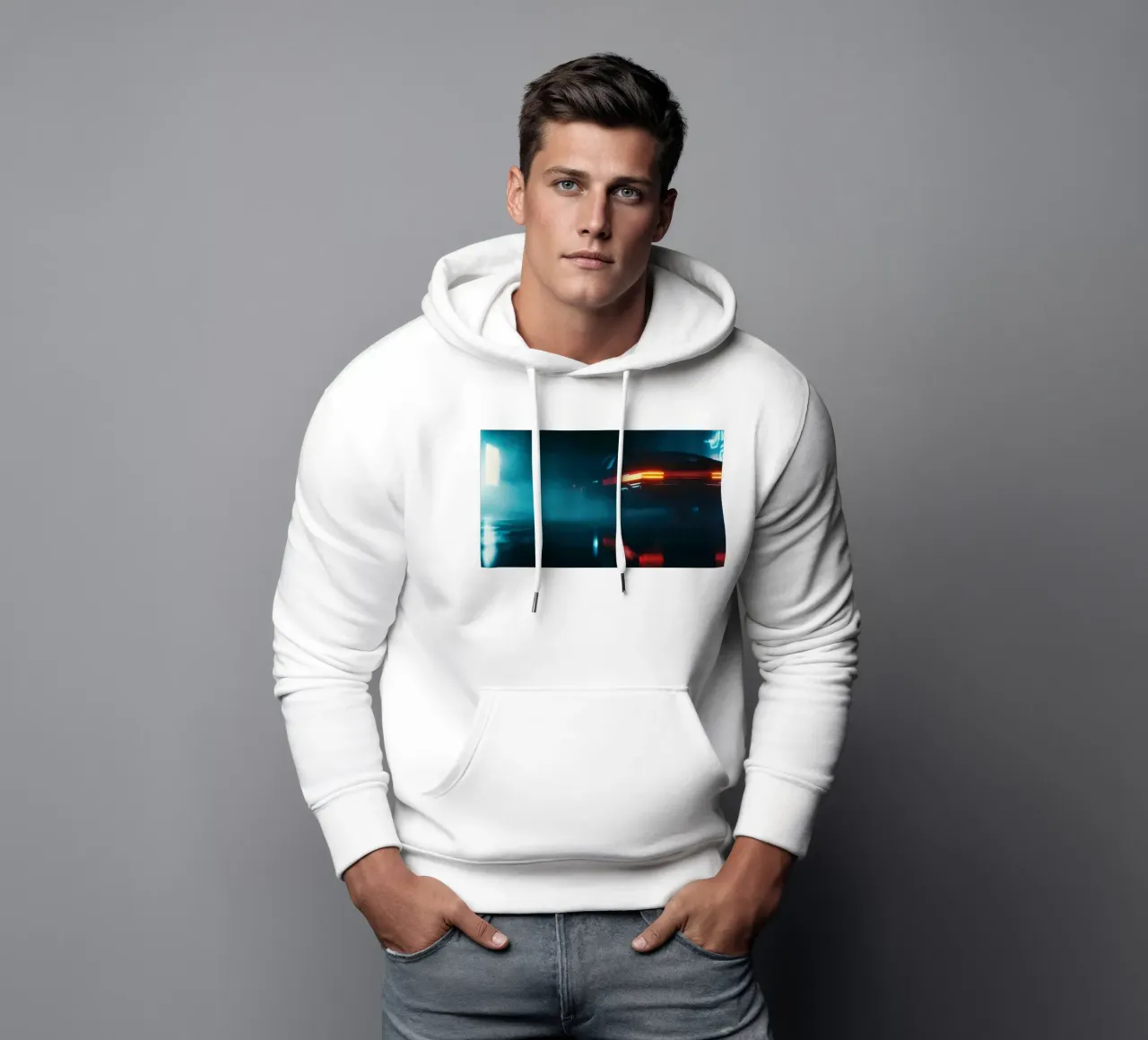 Un coche retro se escapa de noche sudadera con capucha de Le Flou