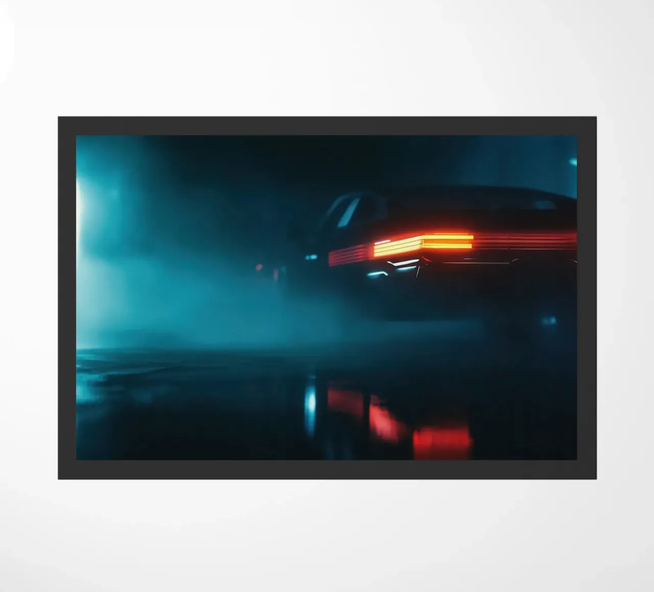 Un coche retro se escapa de noche felpudo de Le Flou