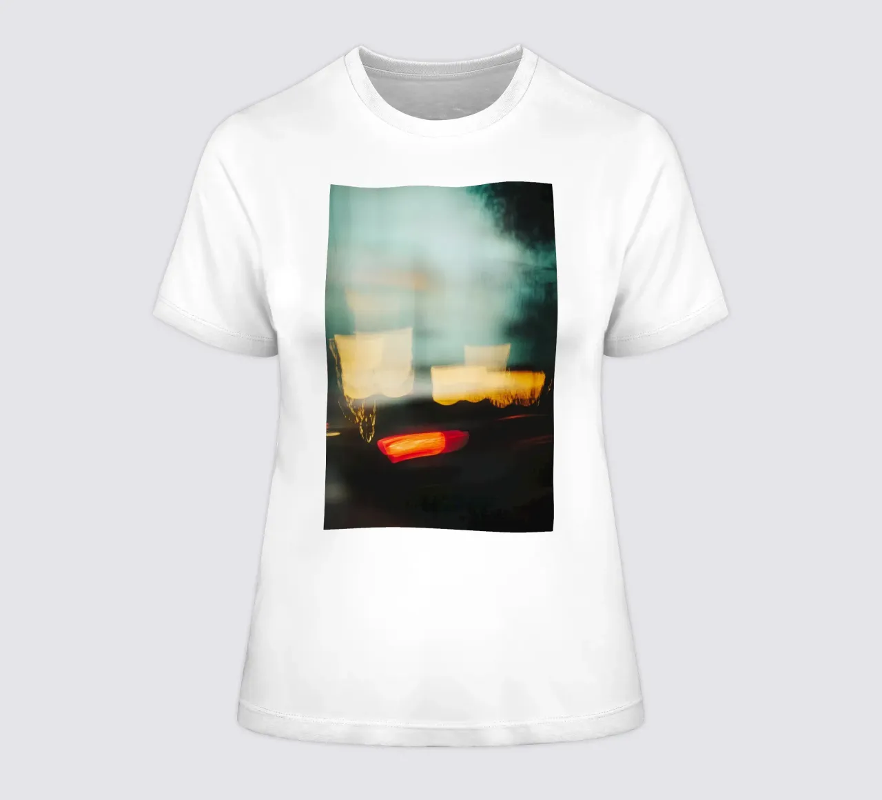 The fleeting lights of a busy street women's fitted t-shirt by Le Flou