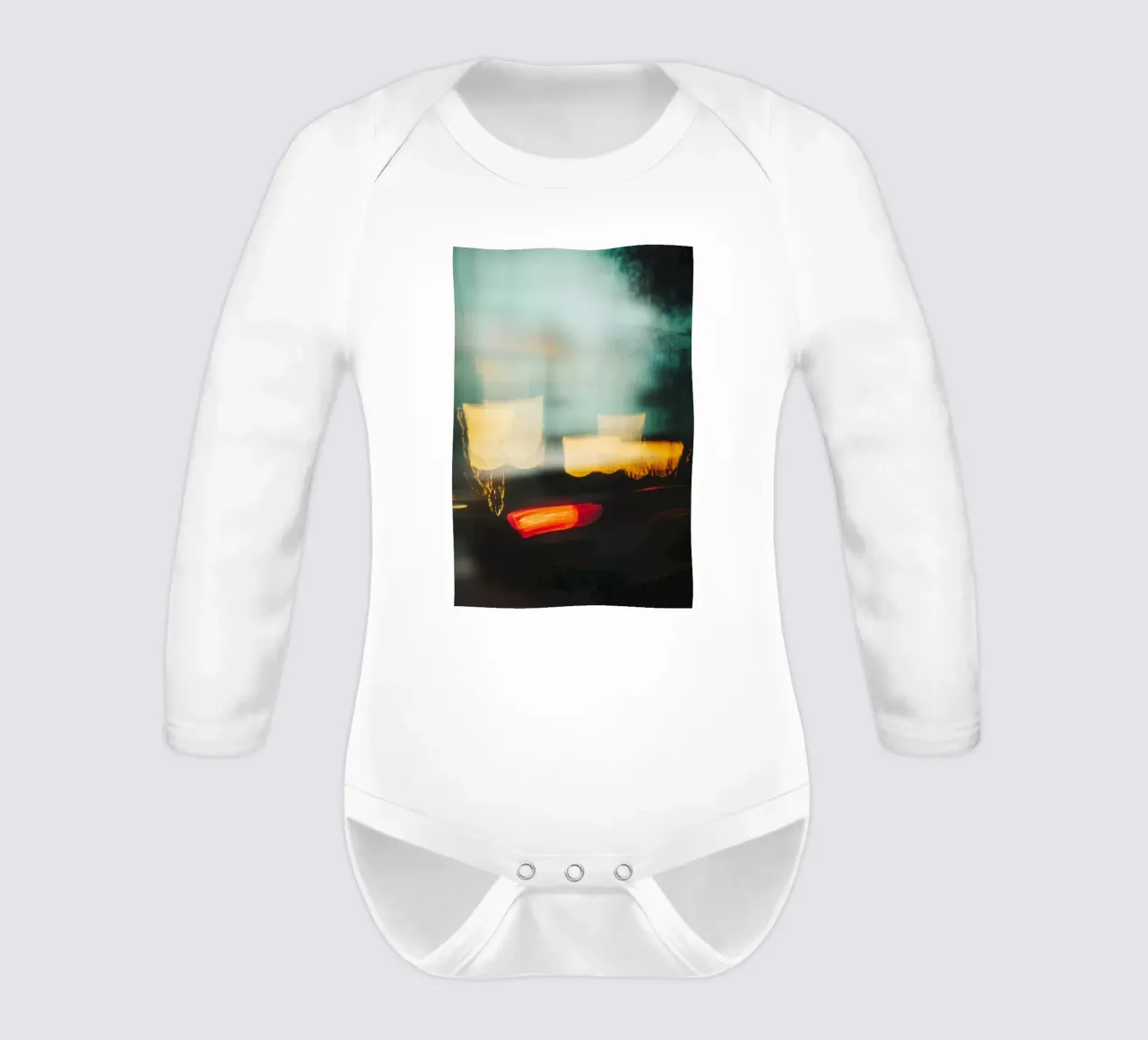 The fleeting lights of a busy street long-sleeve baby romper by Le Flou