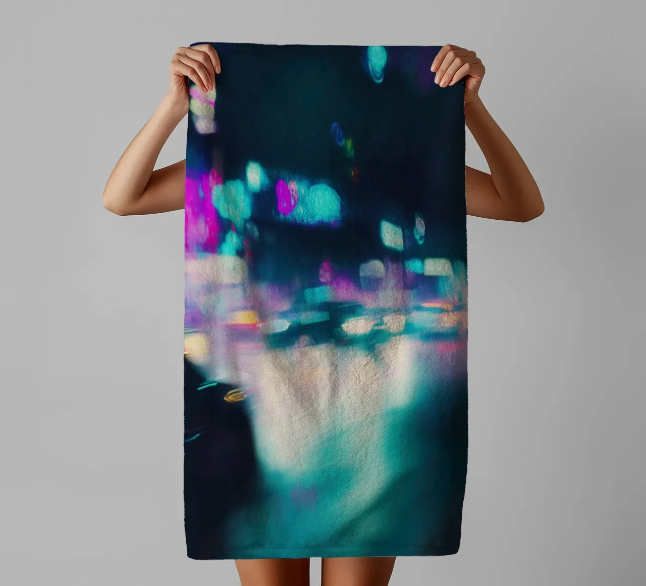 Electric night in a retro alley towel by Le Flou