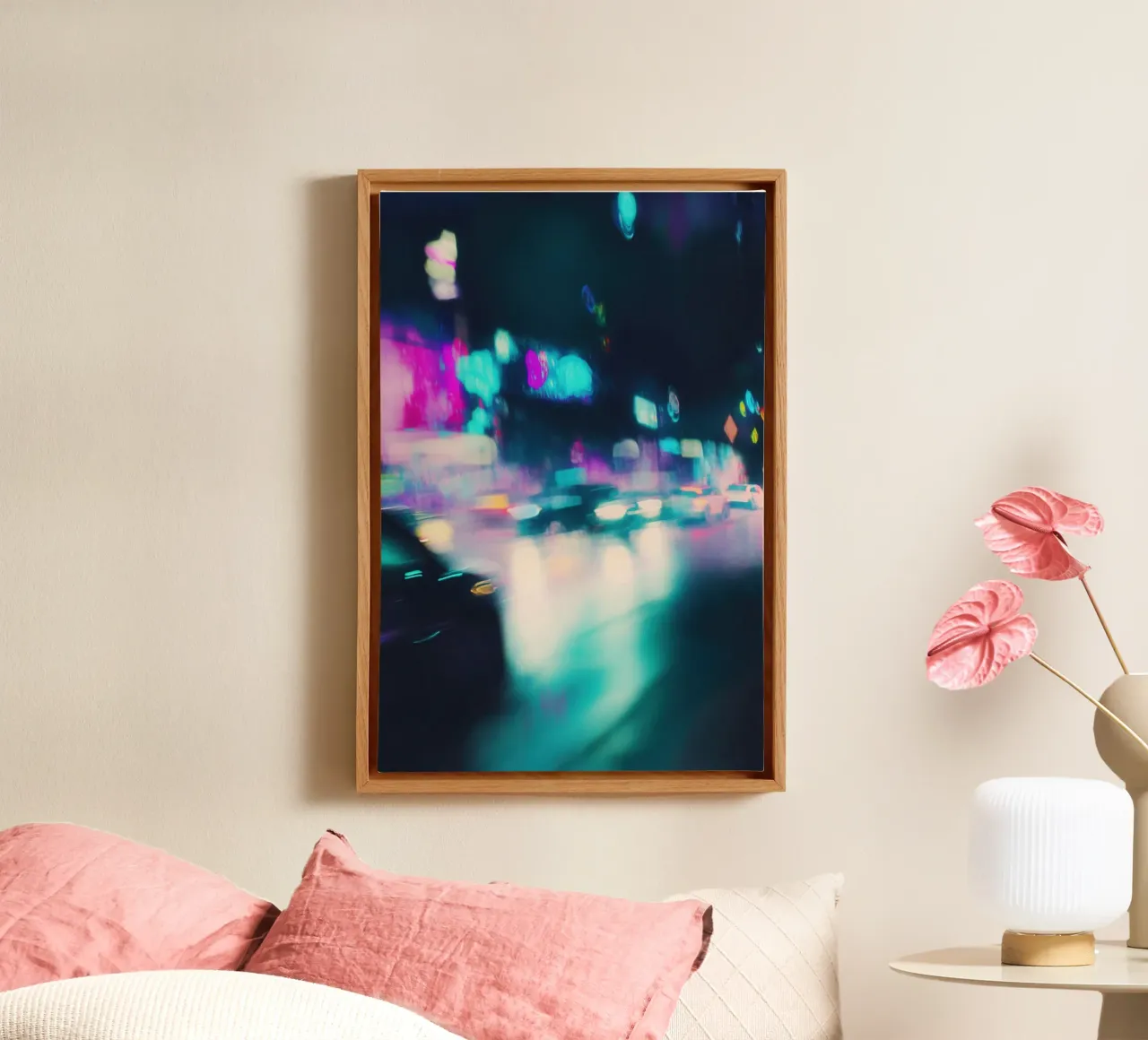 Elektrische nacht in een retro steegje canvas met Baklijst van Le Flou