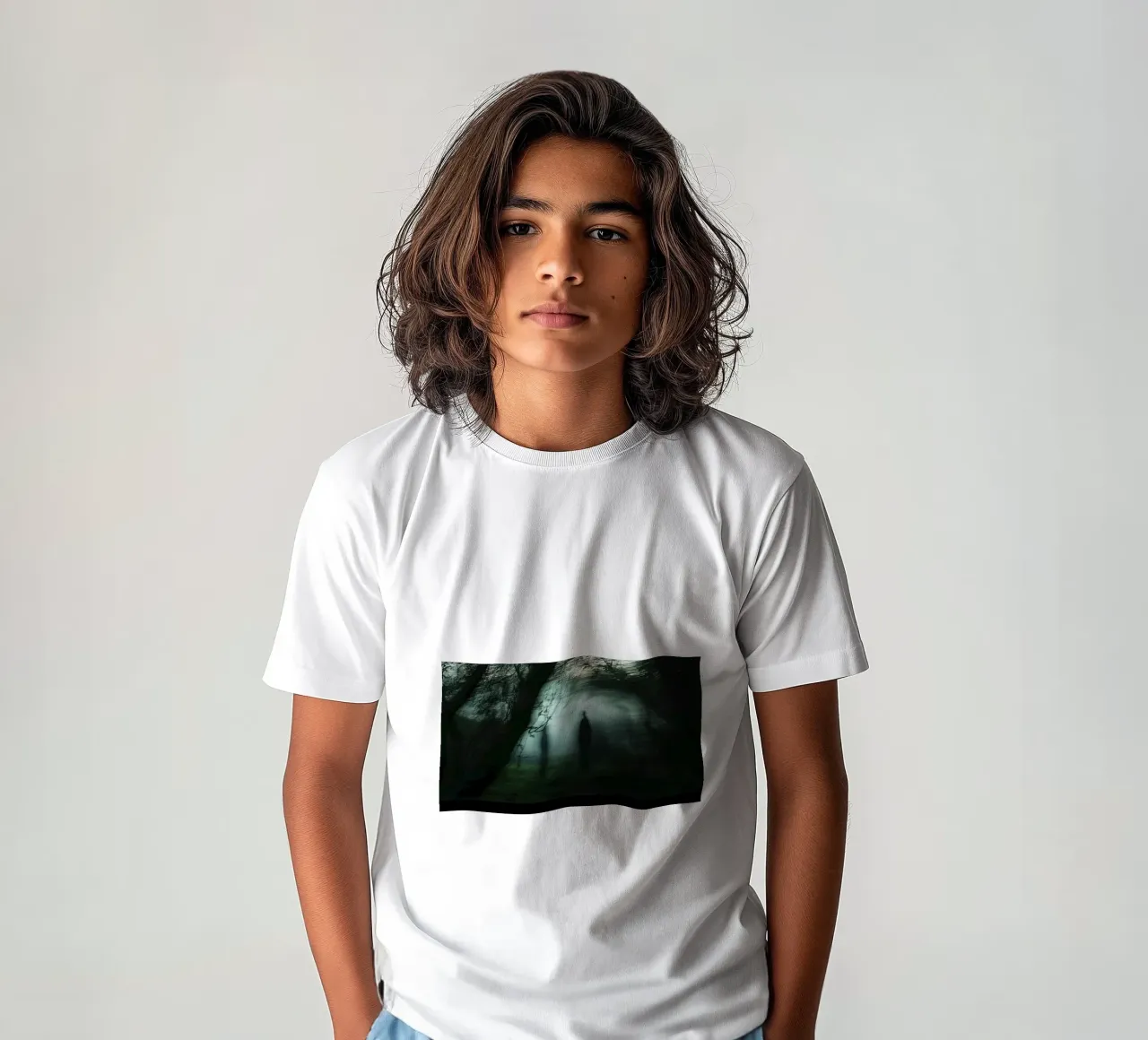 Spectral silhouettes in the Edinburgh mist kids t-shirt by Le Flou